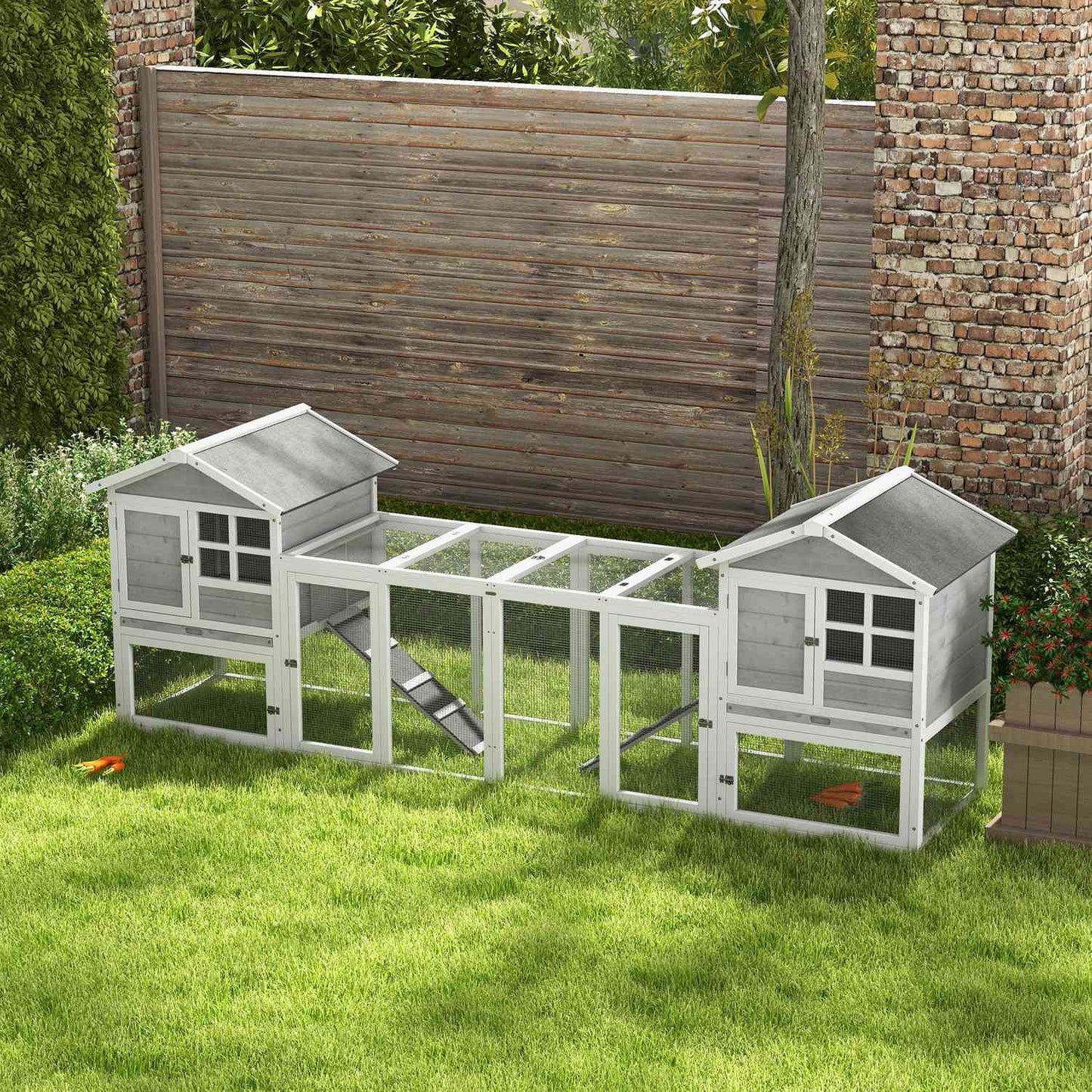 Rabbit hutch with cover & ramp, wood, grey