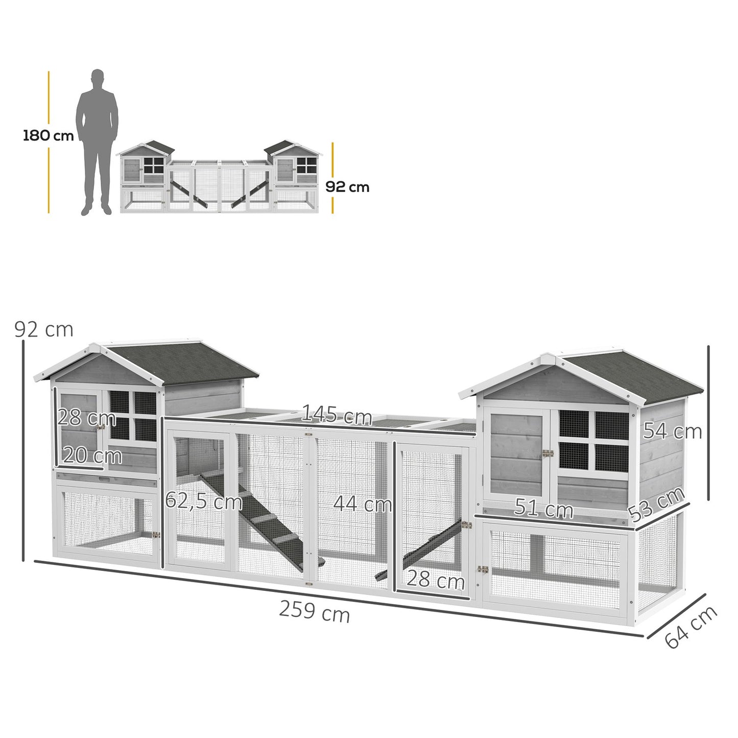 Rabbit hutch with cover & ramp, wood, grey