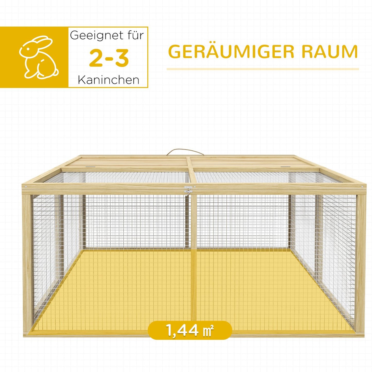 Wooden rabbit cage with open roof, 120x120x57 cm