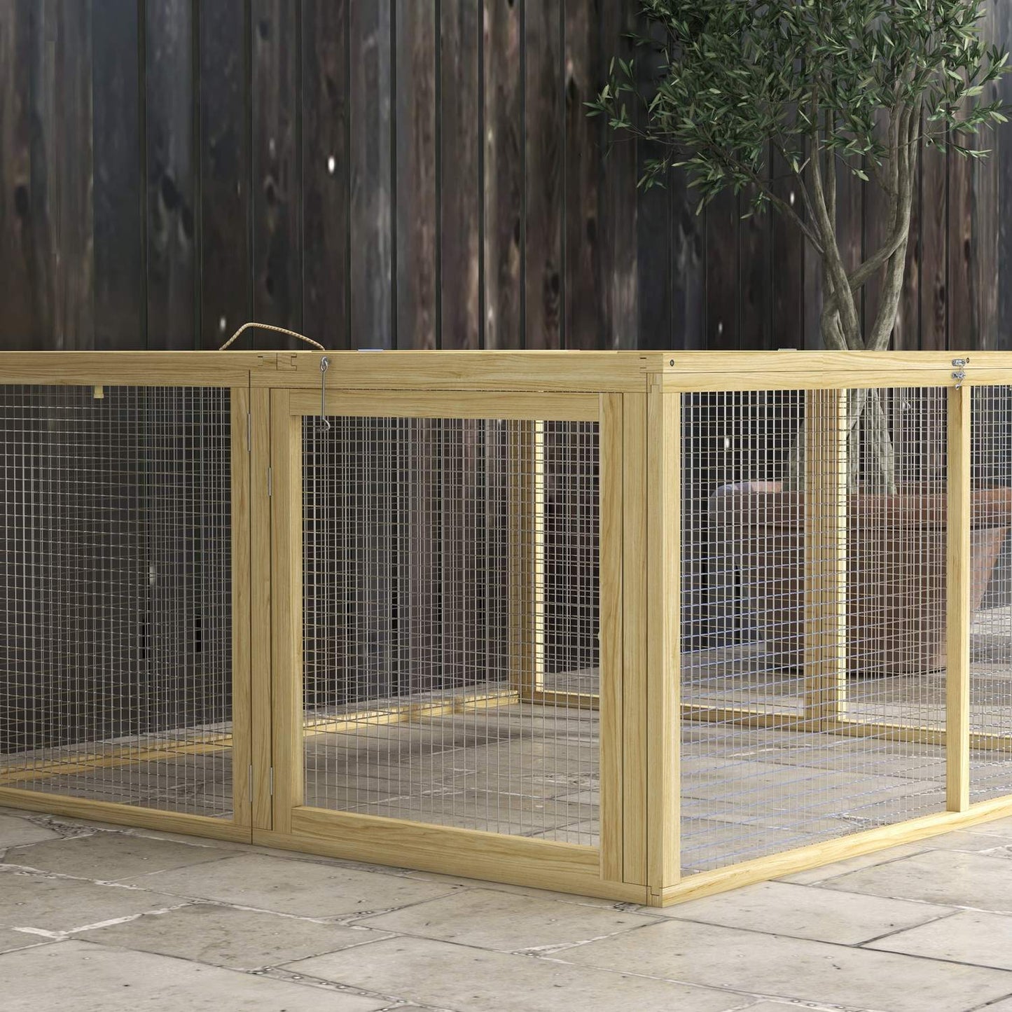 Wooden rabbit cage with open roof, 120x120x57 cm
