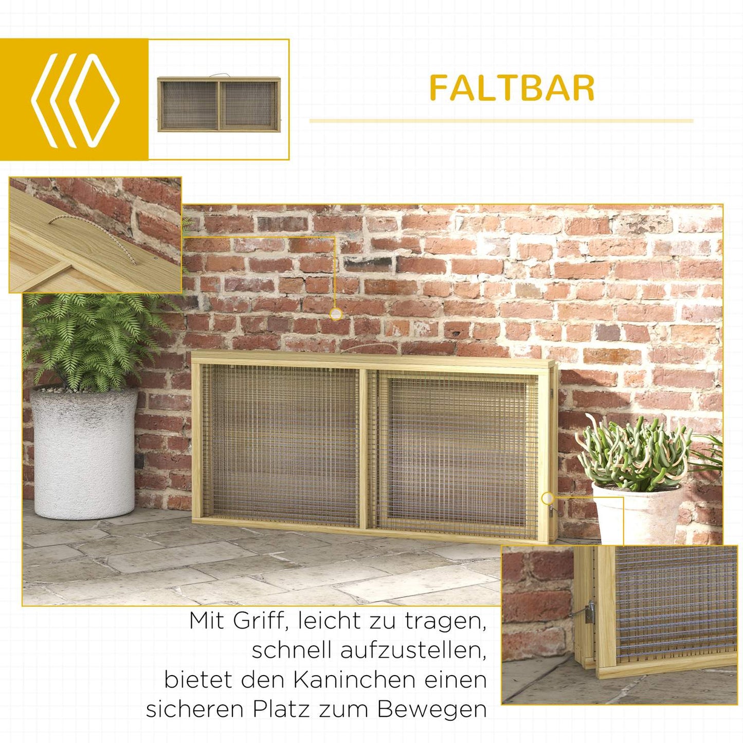 Wooden rabbit cage with open roof, 120x120x57 cm