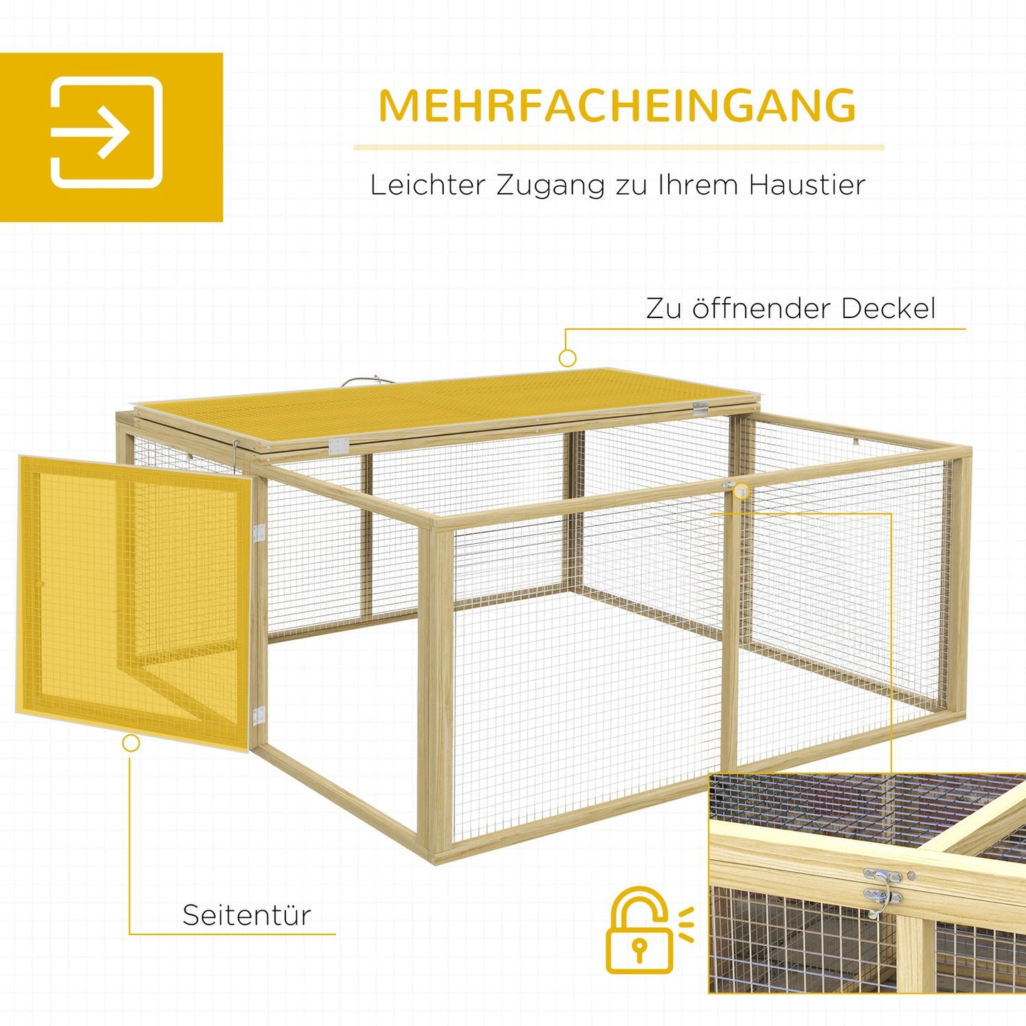 Wooden rabbit cage with open roof, 120x120x57 cm