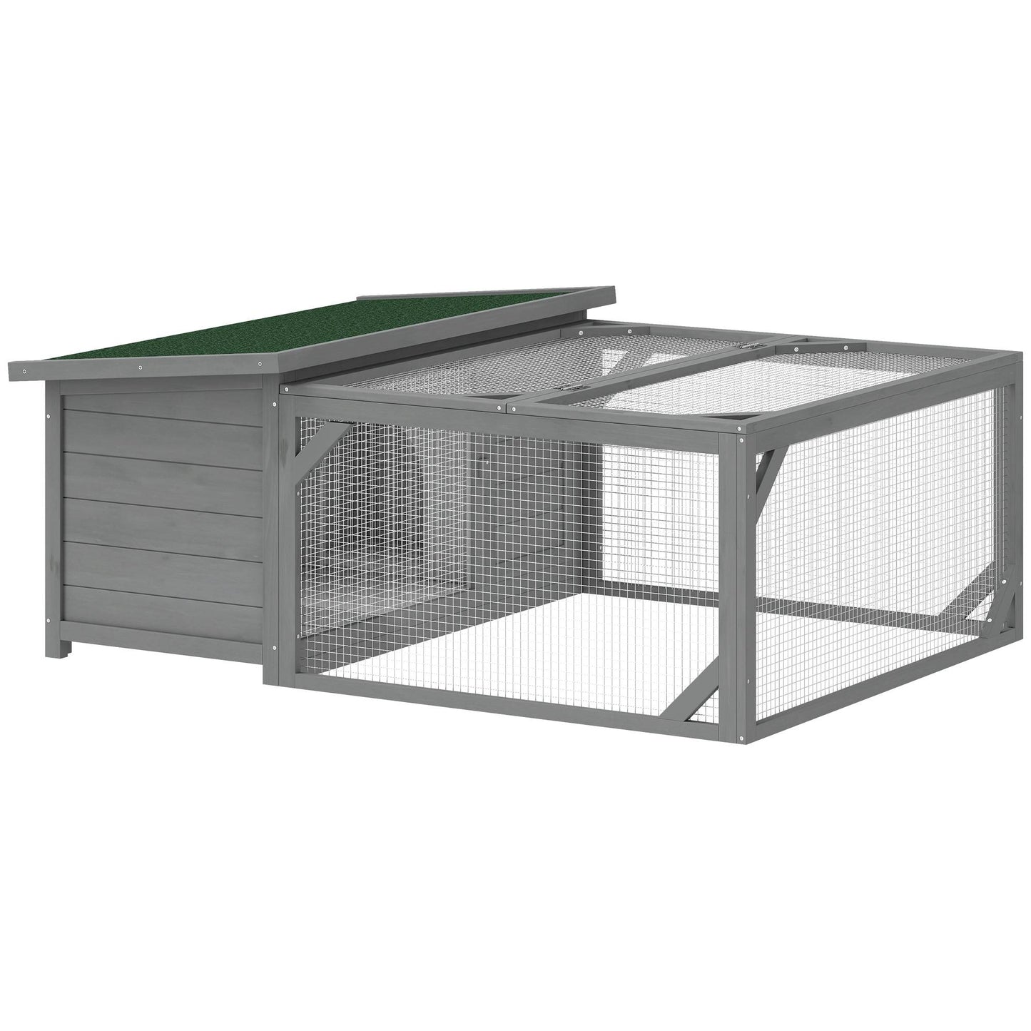 Rabbit Hutch with Bitumen Roof, Run, Doors, 125.5x100x49 cm