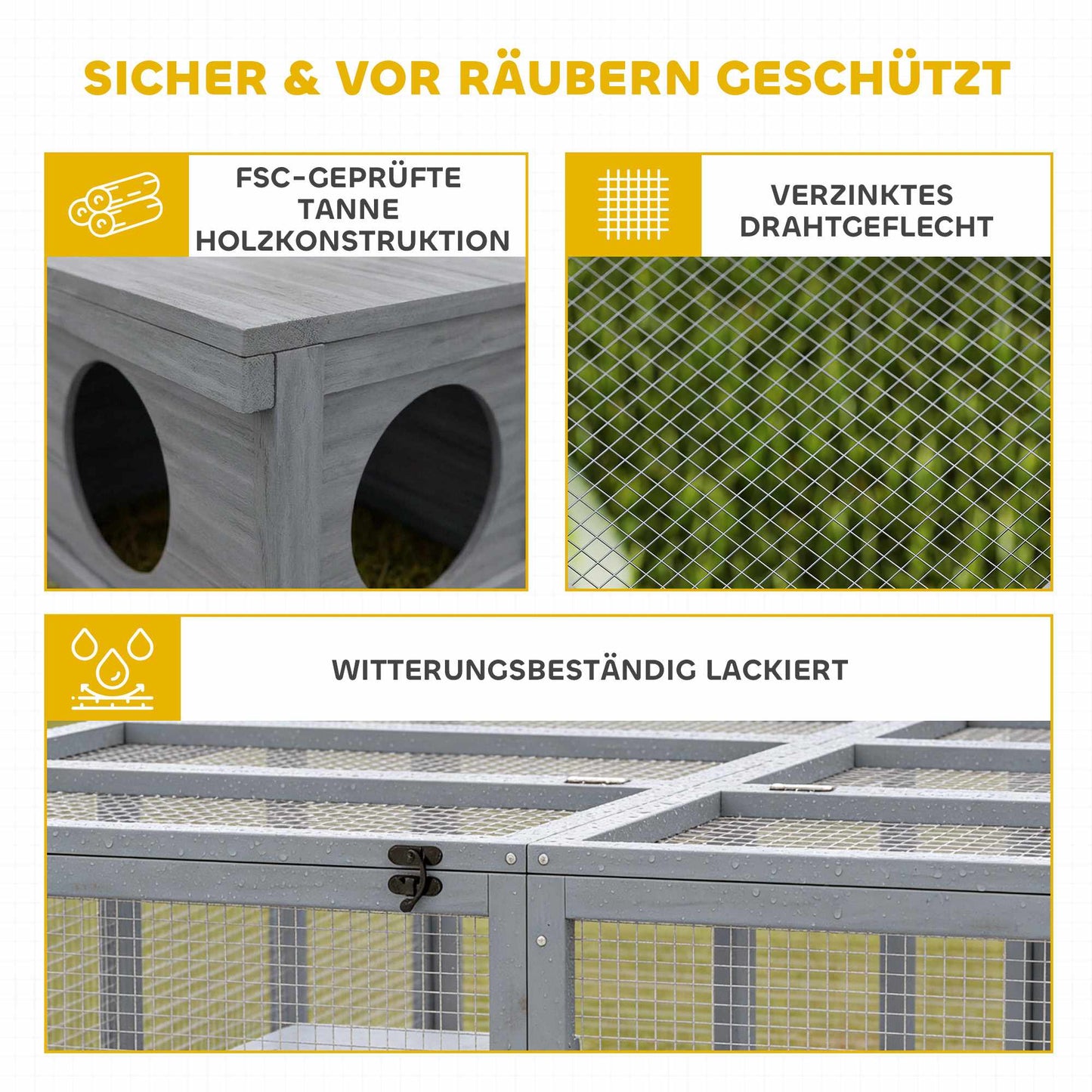 Rabbit Hutch with Large Run, Modular Design, Grey Wood