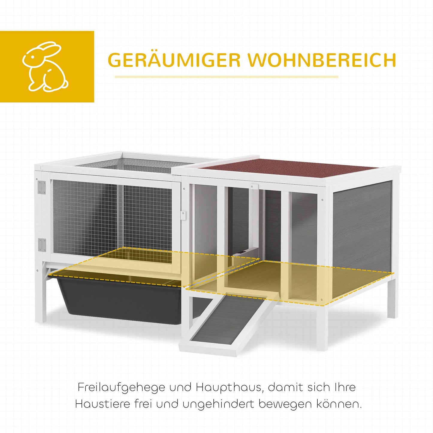 Rabbit Hutch with Run, Ramp, 3 Doors, Pull-Out Tray, 105x57.5x51.5 cm