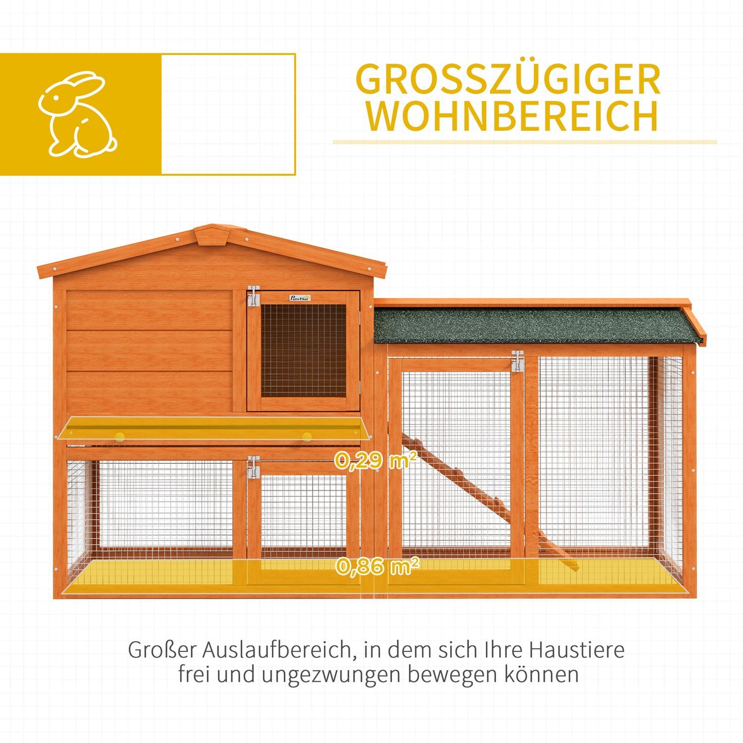 Rabbit cage in fir wood on two levels, winterproof with ramp