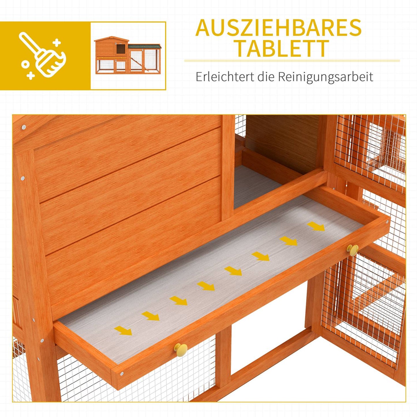 Rabbit cage in fir wood on two levels, winterproof with ramp