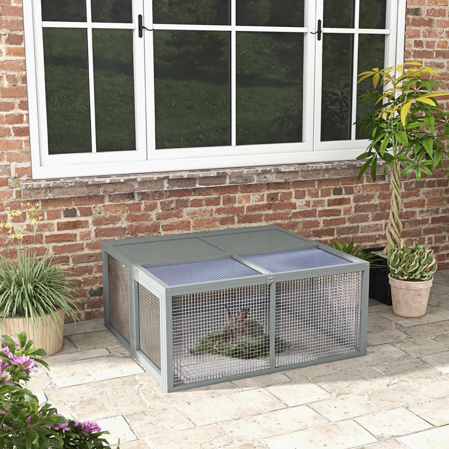 Dwarf rabbit cage in wood with cover, folding roof