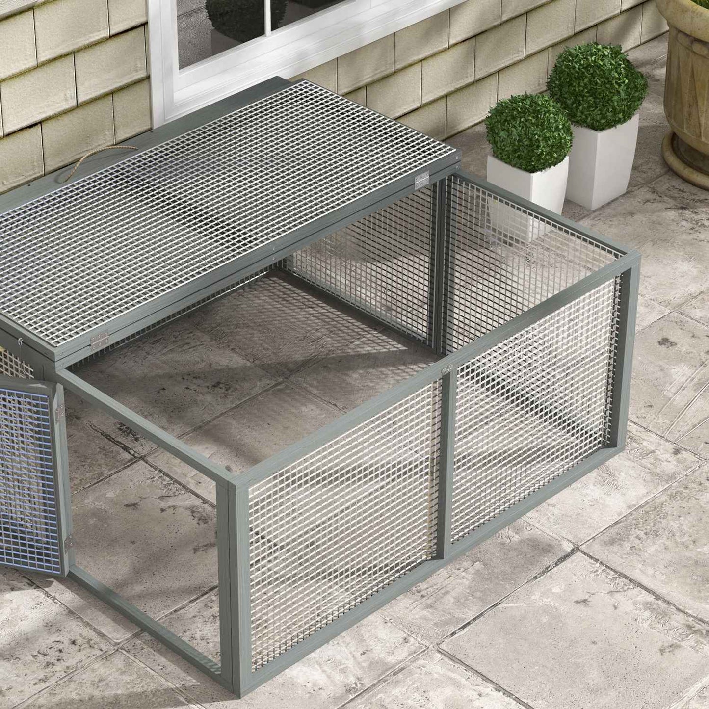 Dwarf rabbit cage in wood with cover, folding roof
