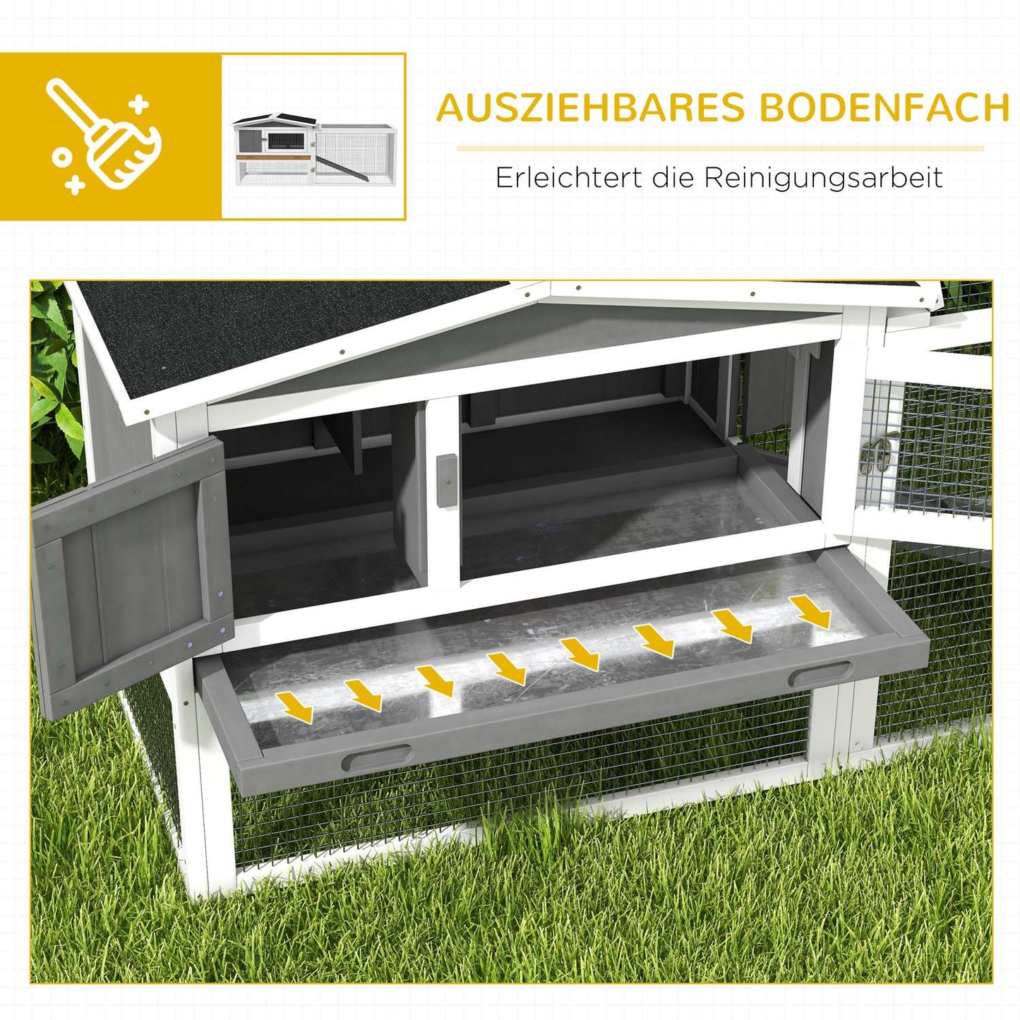 Rabbit hutch with enclosure and viewing window, 2 floors, wood