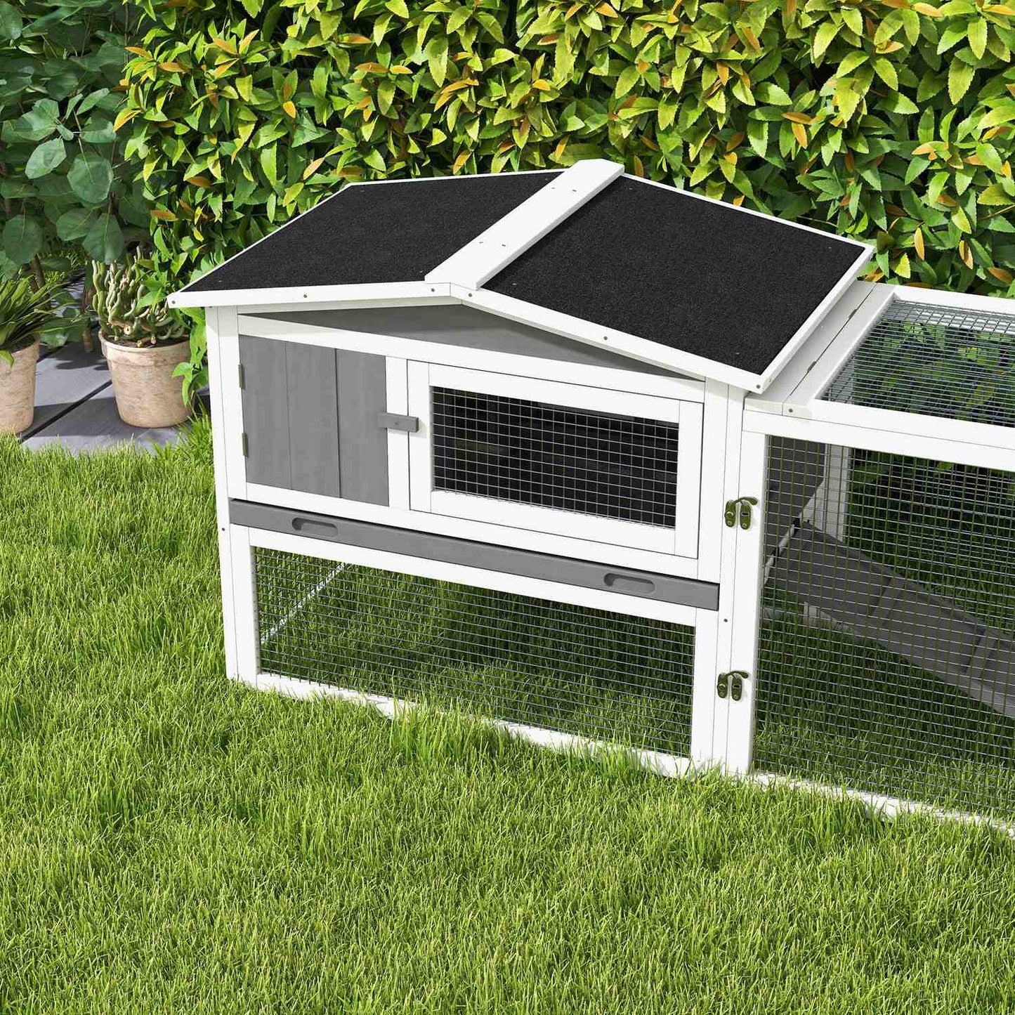 Rabbit hutch with enclosure and viewing window, 2 floors, wood