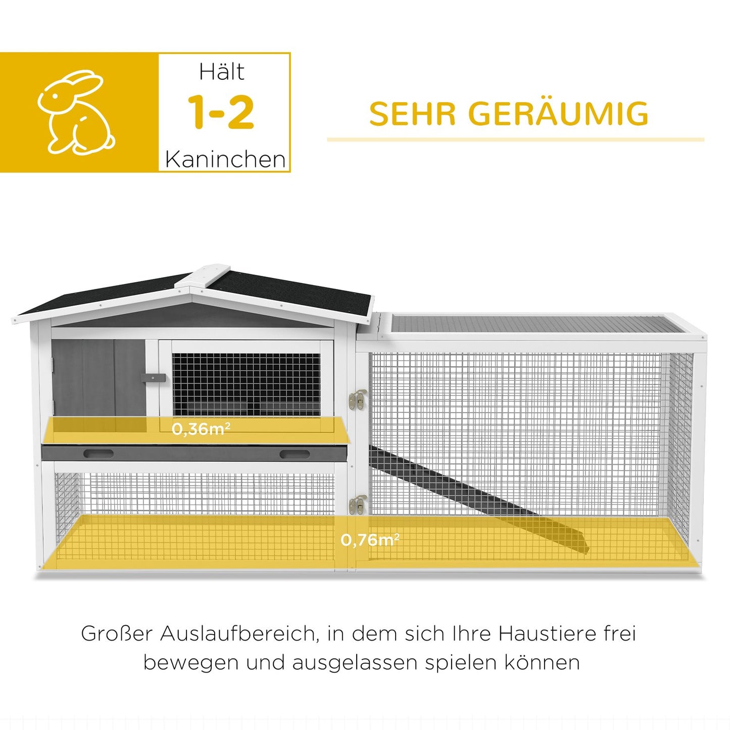 Rabbit hutch with enclosure and viewing window, 2 floors, wood