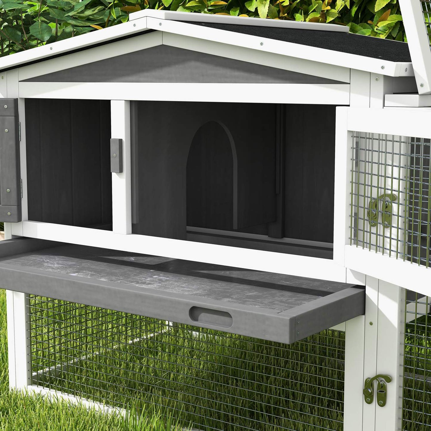 Rabbit hutch with enclosure and viewing window, 2 floors, wood
