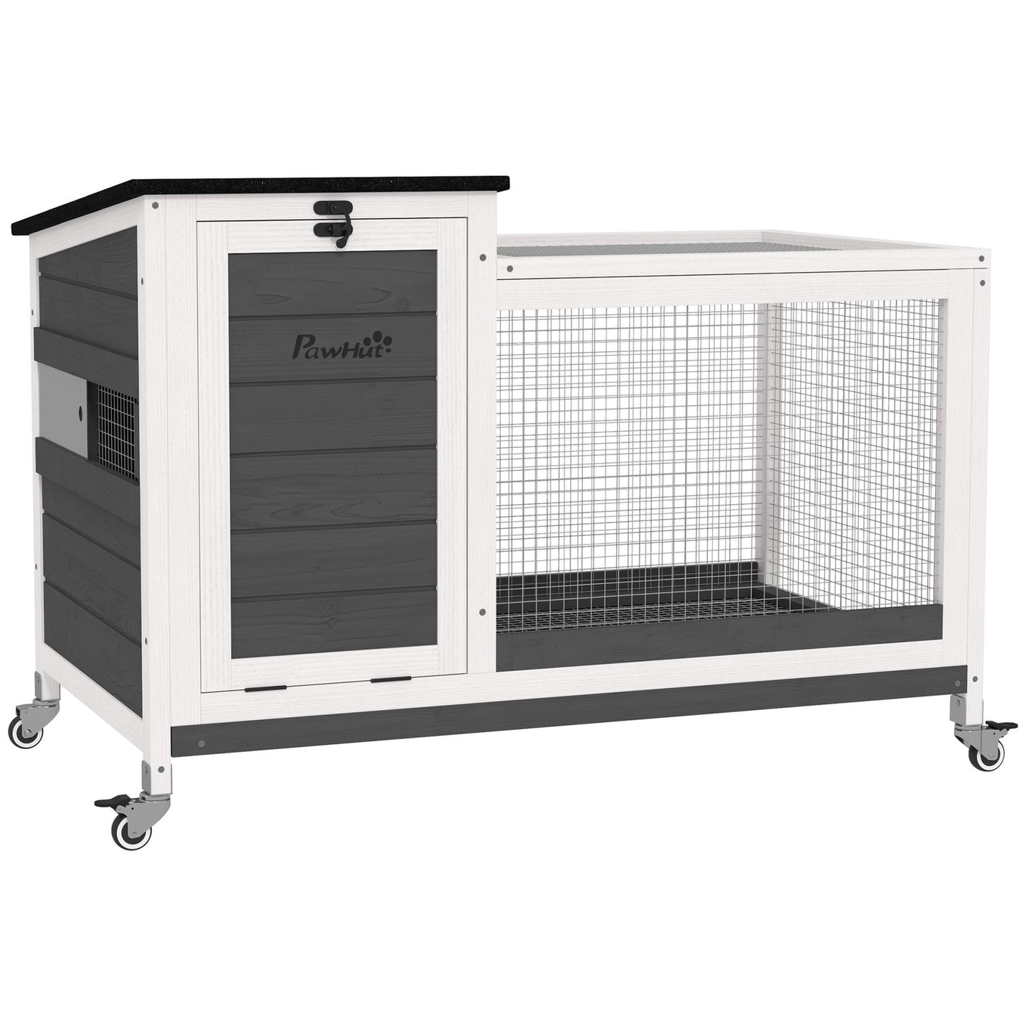 Wooden rabbit cage with wheels and outdoor run, winterproof
