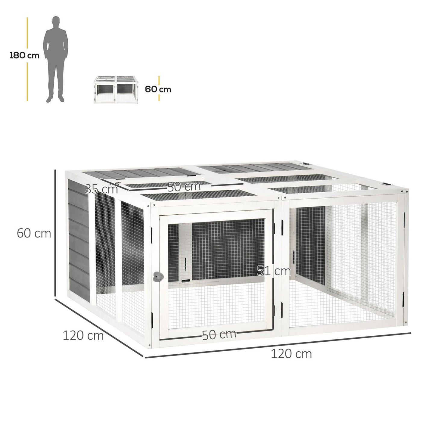 Rabbit hutch with cover, hinged roof, spruce wood