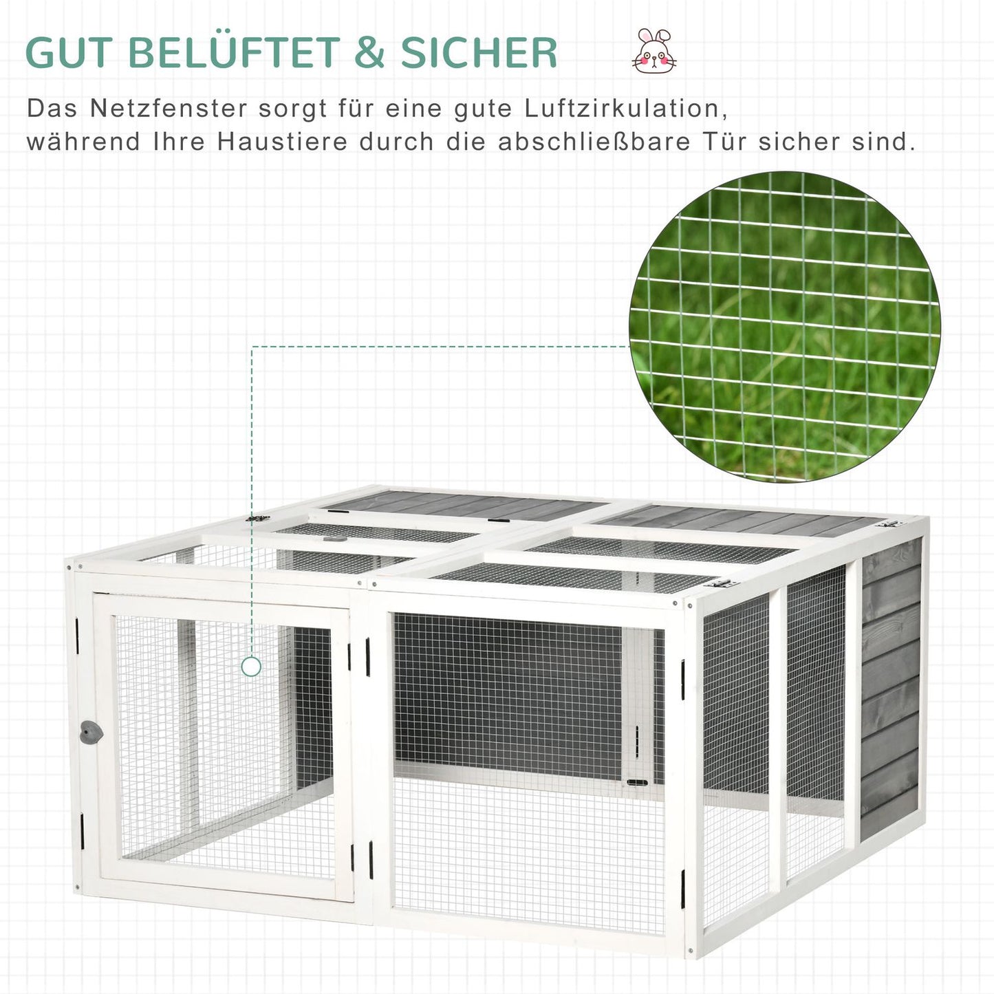 Rabbit hutch with cover, hinged roof, spruce wood
