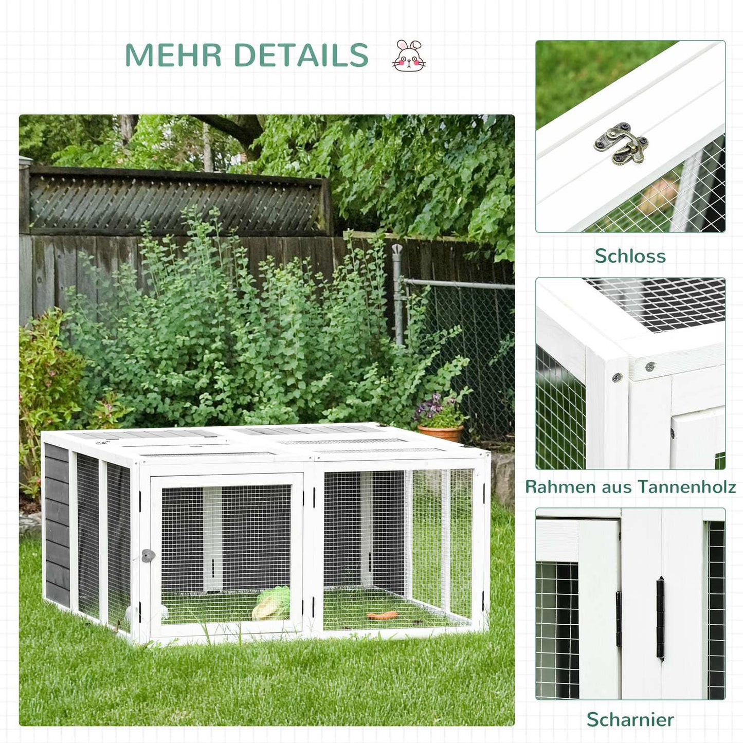 Rabbit hutch with cover, hinged roof, spruce wood