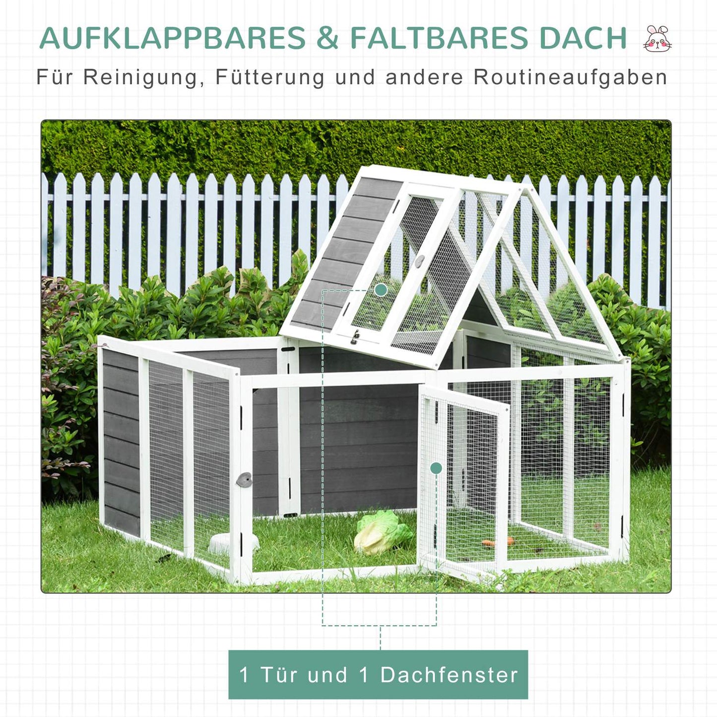 Rabbit hutch with cover, hinged roof, spruce wood