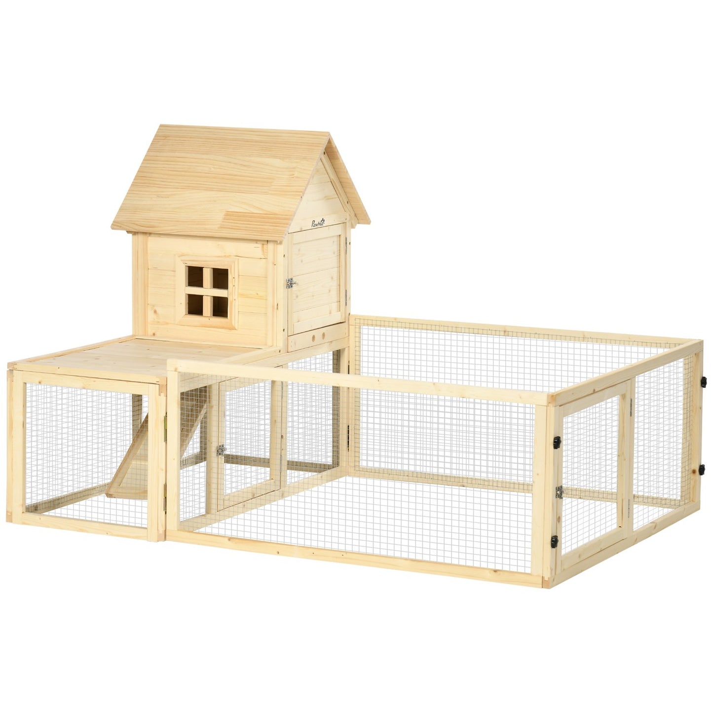Outdoor wooden rabbit hutch with ramp - 151.5x106x97cm