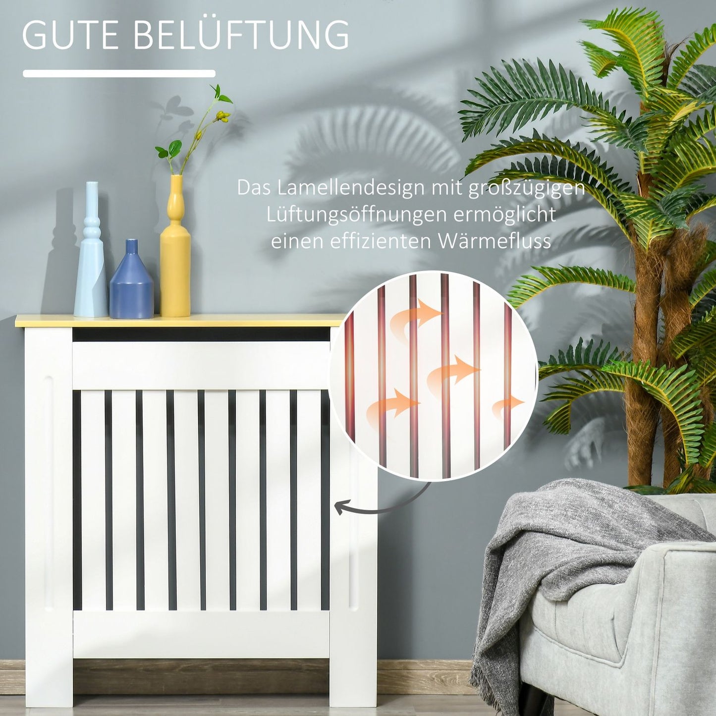 Radiator cover, Removable MDF, White & Oak, 78x19x83 cm