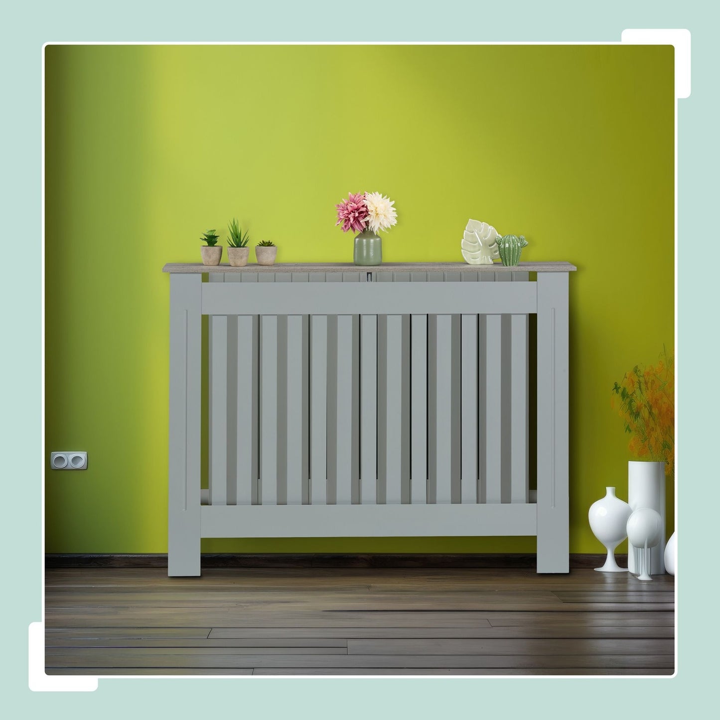 Radiator Cover with Wood Shelf, Slatted Design