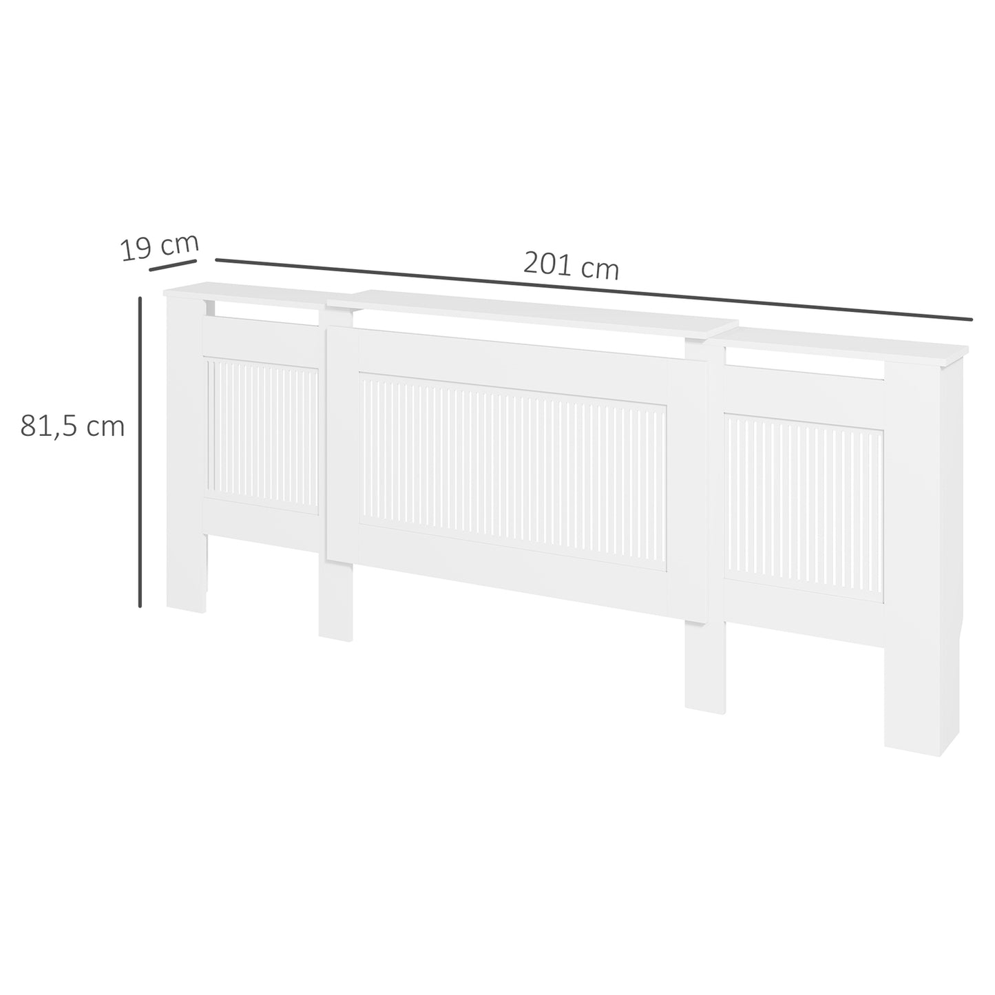 Extendable white radiator cover with shelf, slot design