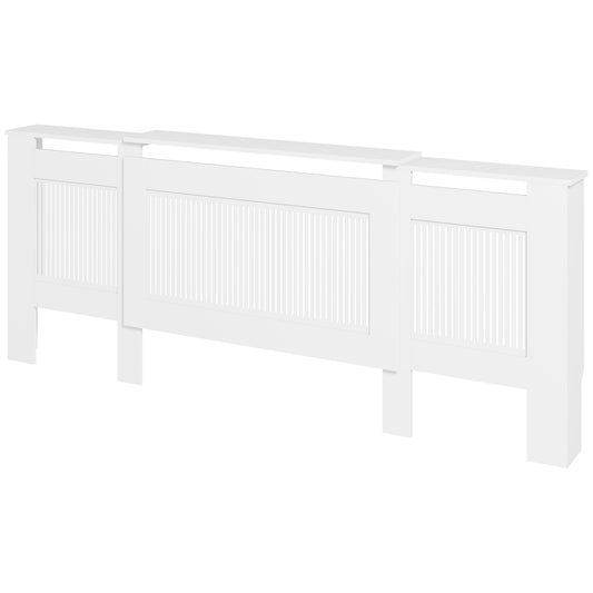 Extendable white radiator cover with shelf, slot design