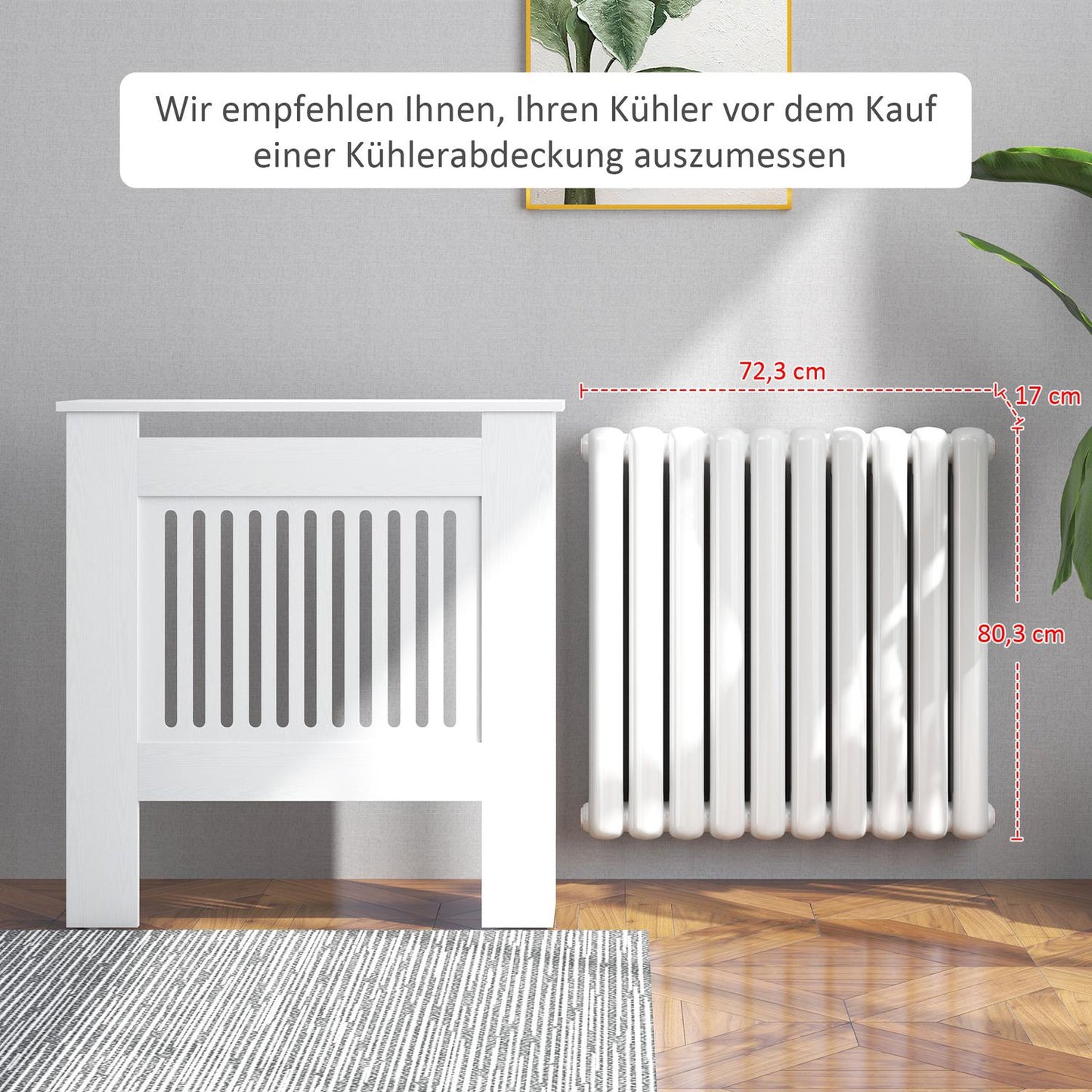 White radiator cover with horizontal slats, 78x19x81cm