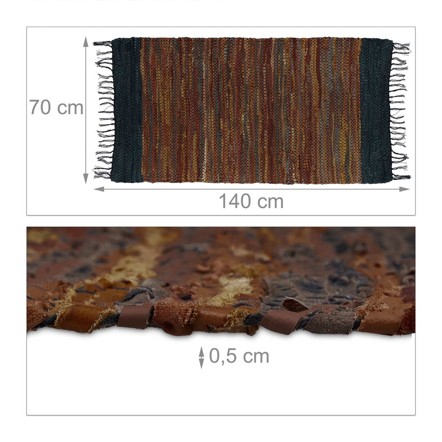 Rag rug in leather and cotton