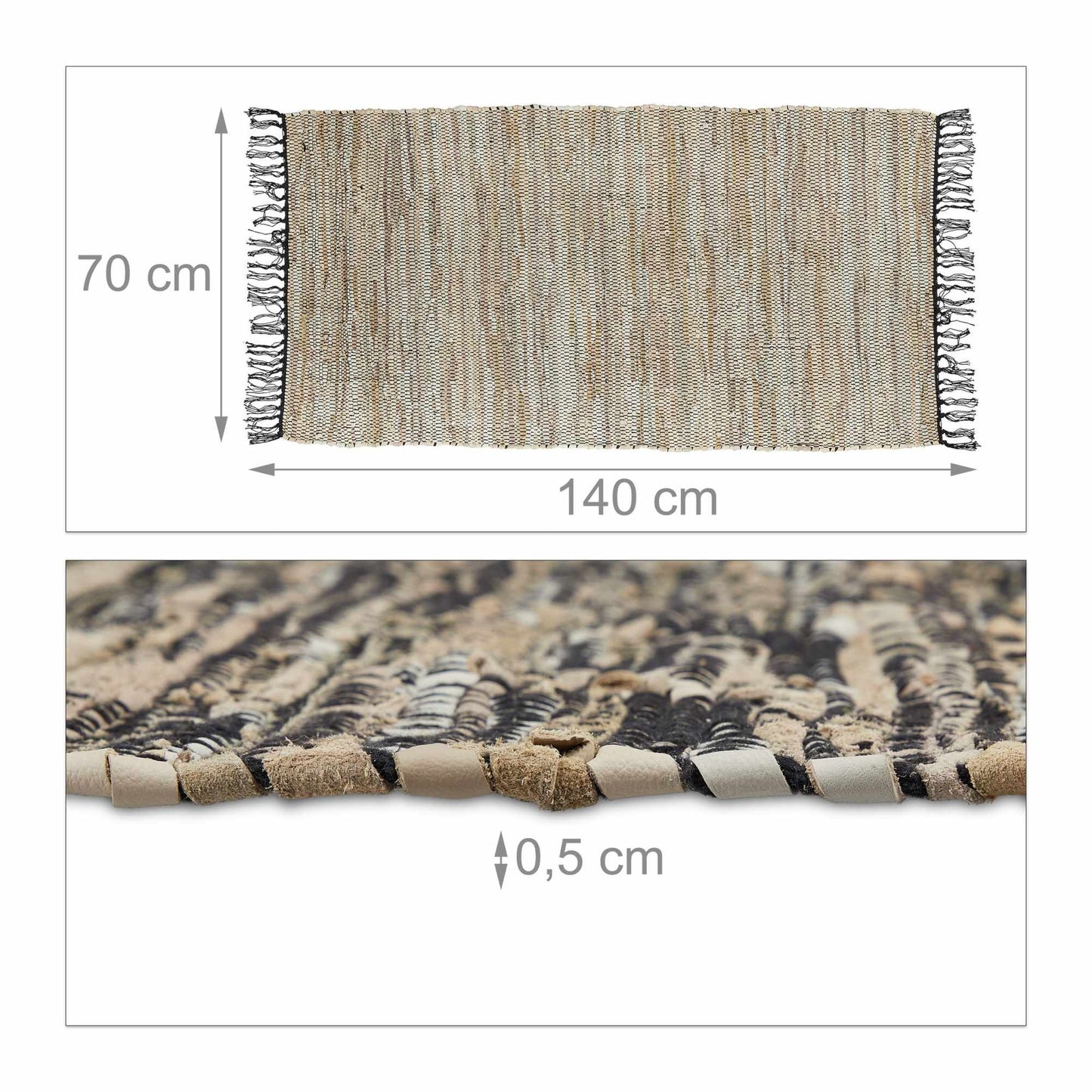 Rag rug in leather and cotton