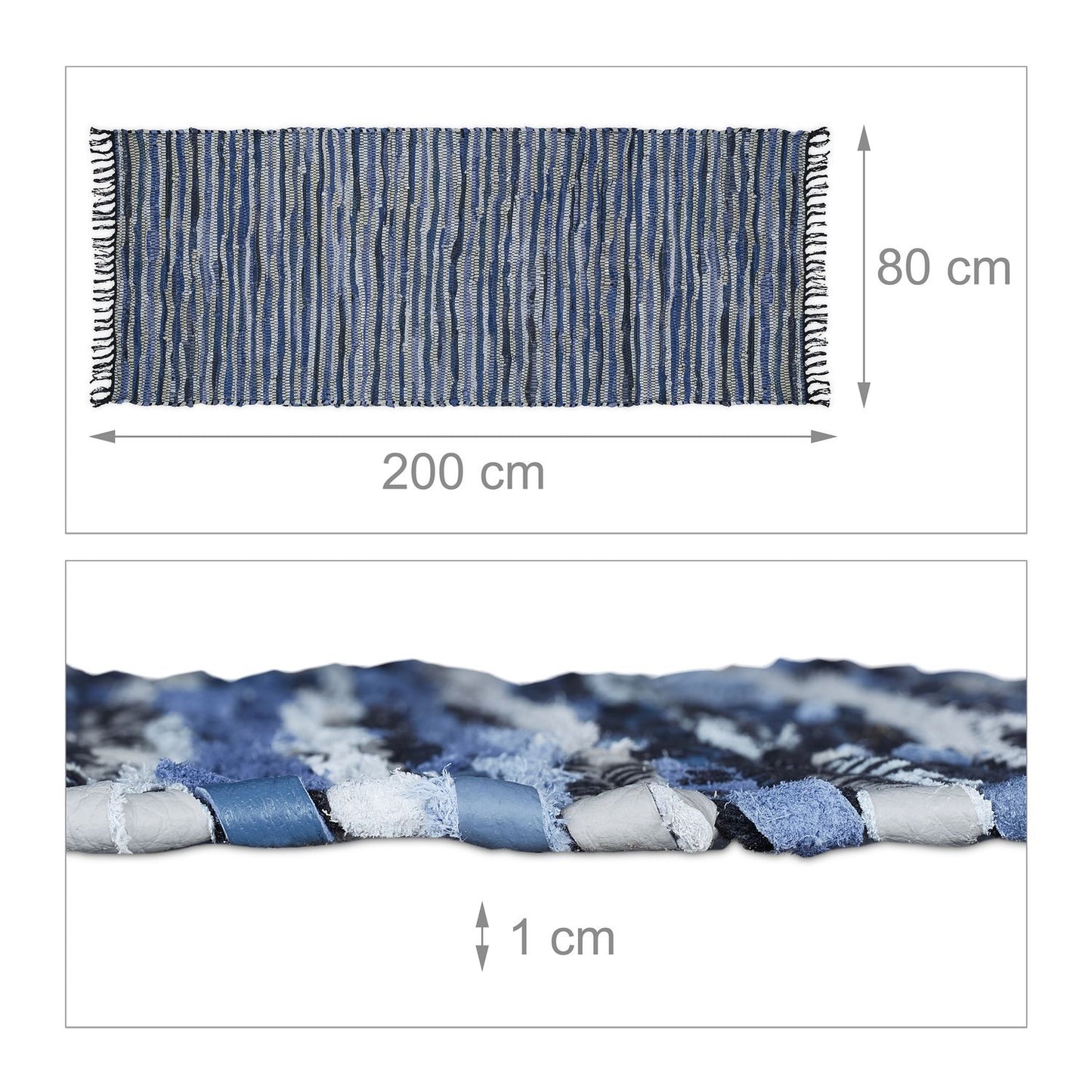 Rag rug leather & cotton striped
