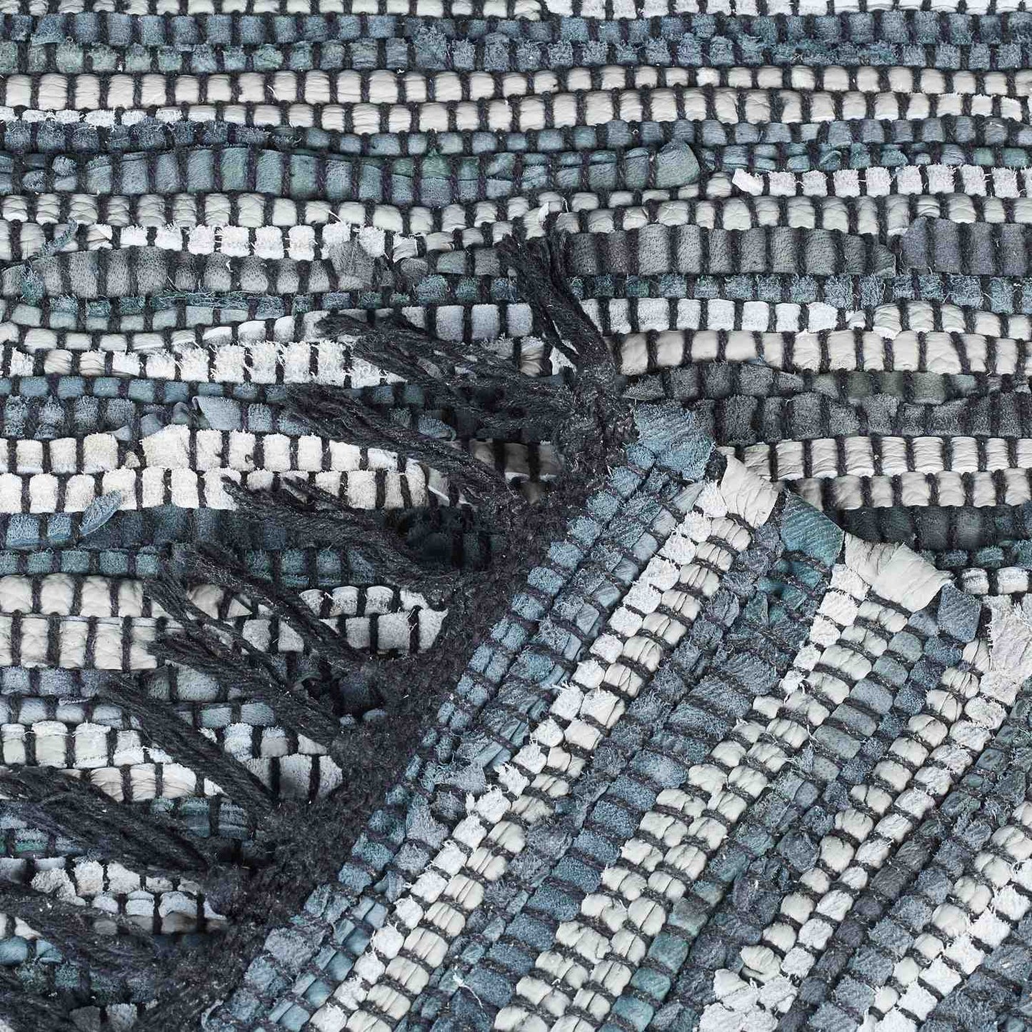 Rag rug leather & cotton striped