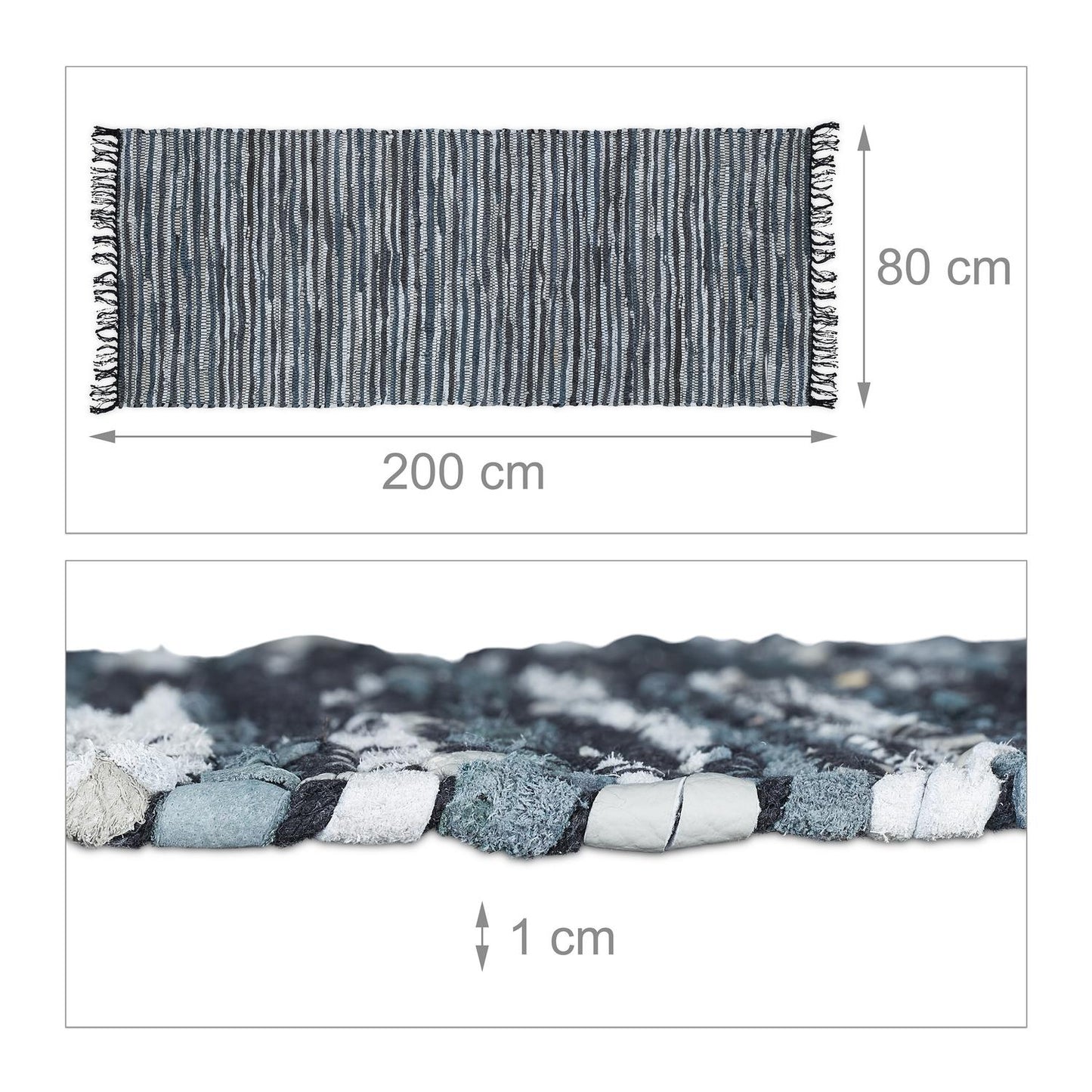 Rag rug leather & cotton striped