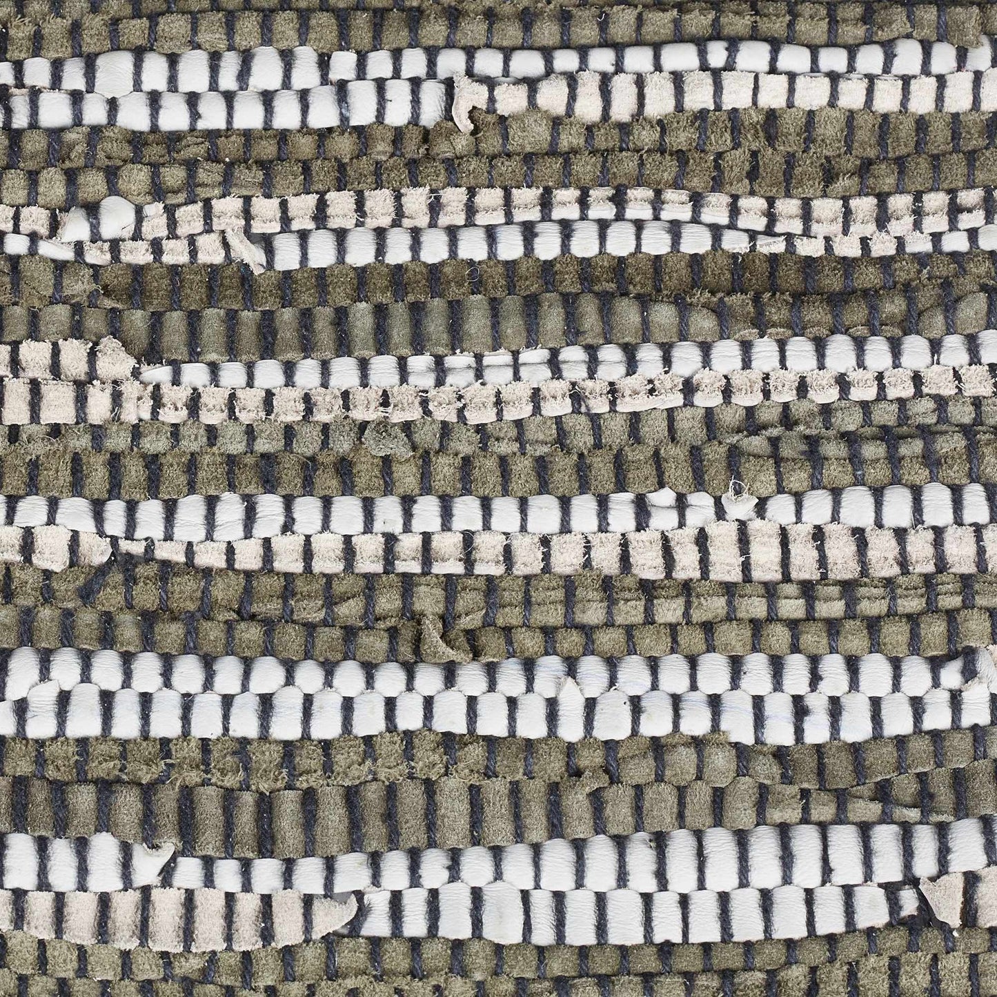 Rag rug leather & cotton striped