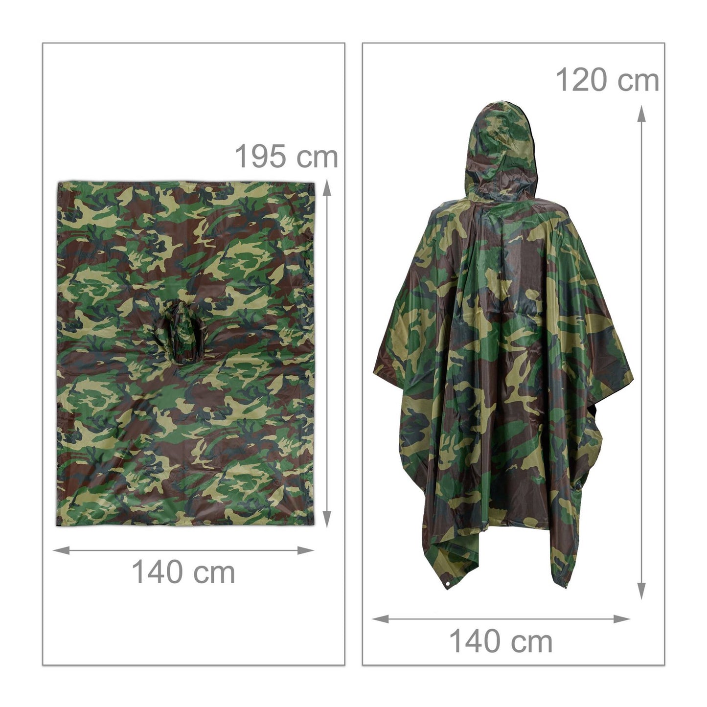 Rain poncho with multiple uses 3 in 1 camouflage