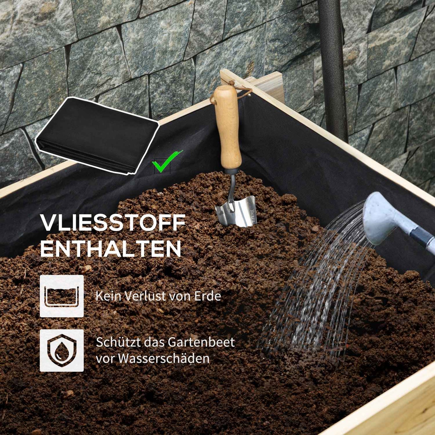 Wooden 3-tier raised bed with liner for balcony garden