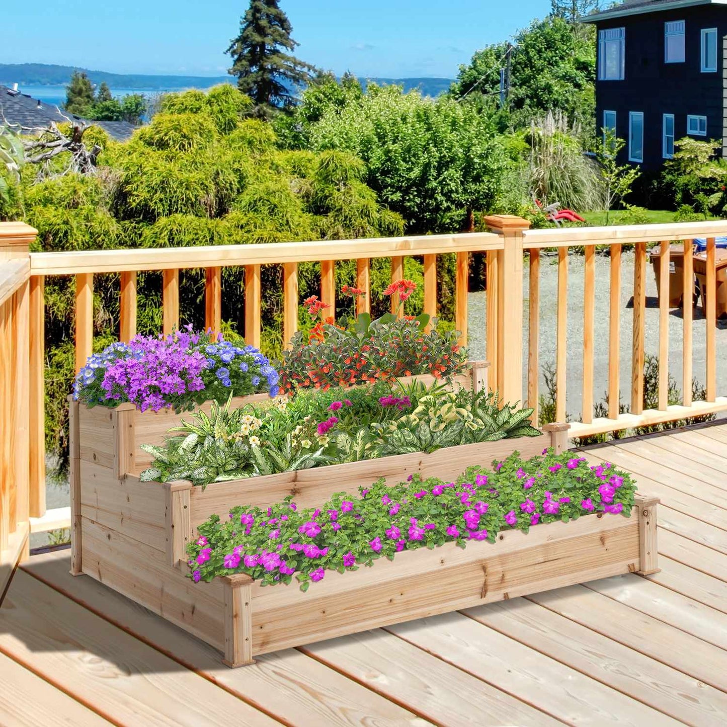 Garden bed in 3 levels fir wood for balcony, 124 cm