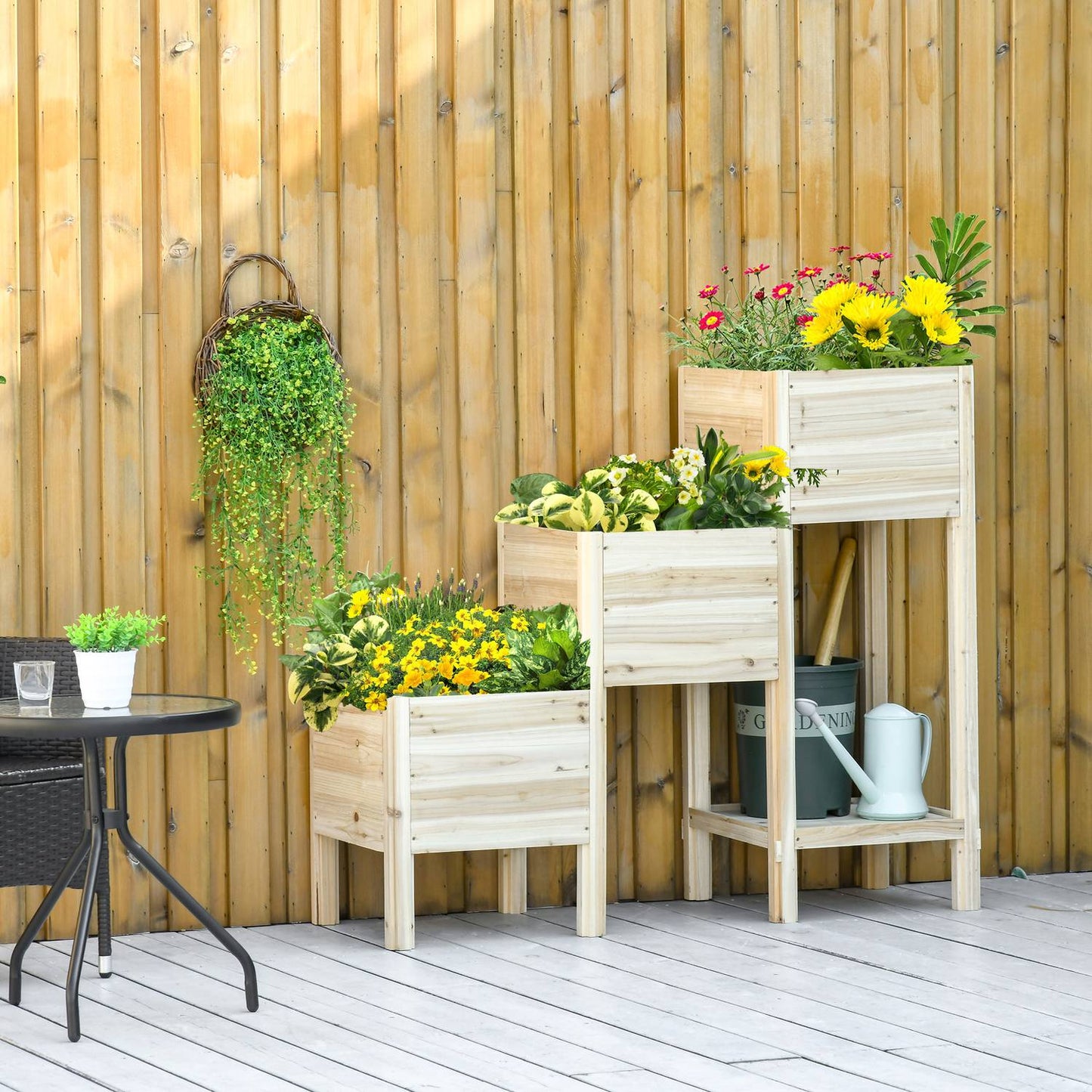 3-tier raised wooden pot for garden and balcony, 125x45x108cm