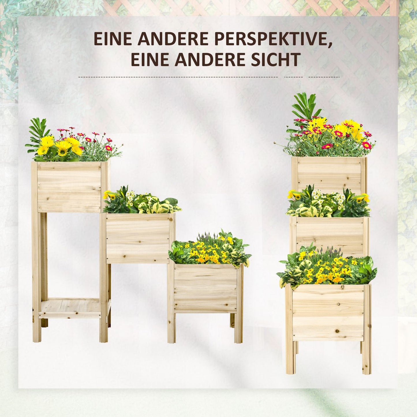 3-tier raised wooden pot for garden and balcony, 125x45x108cm