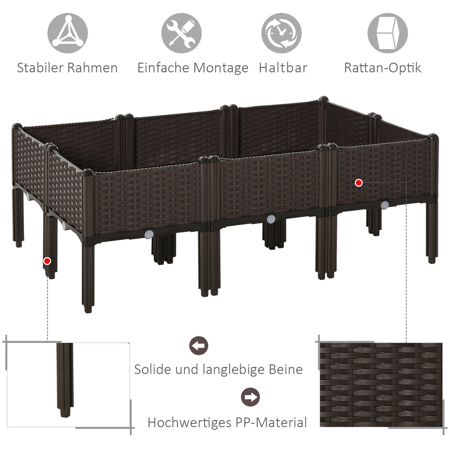 Raised sofa bed, rattan look, 40x40x44 cm, brown