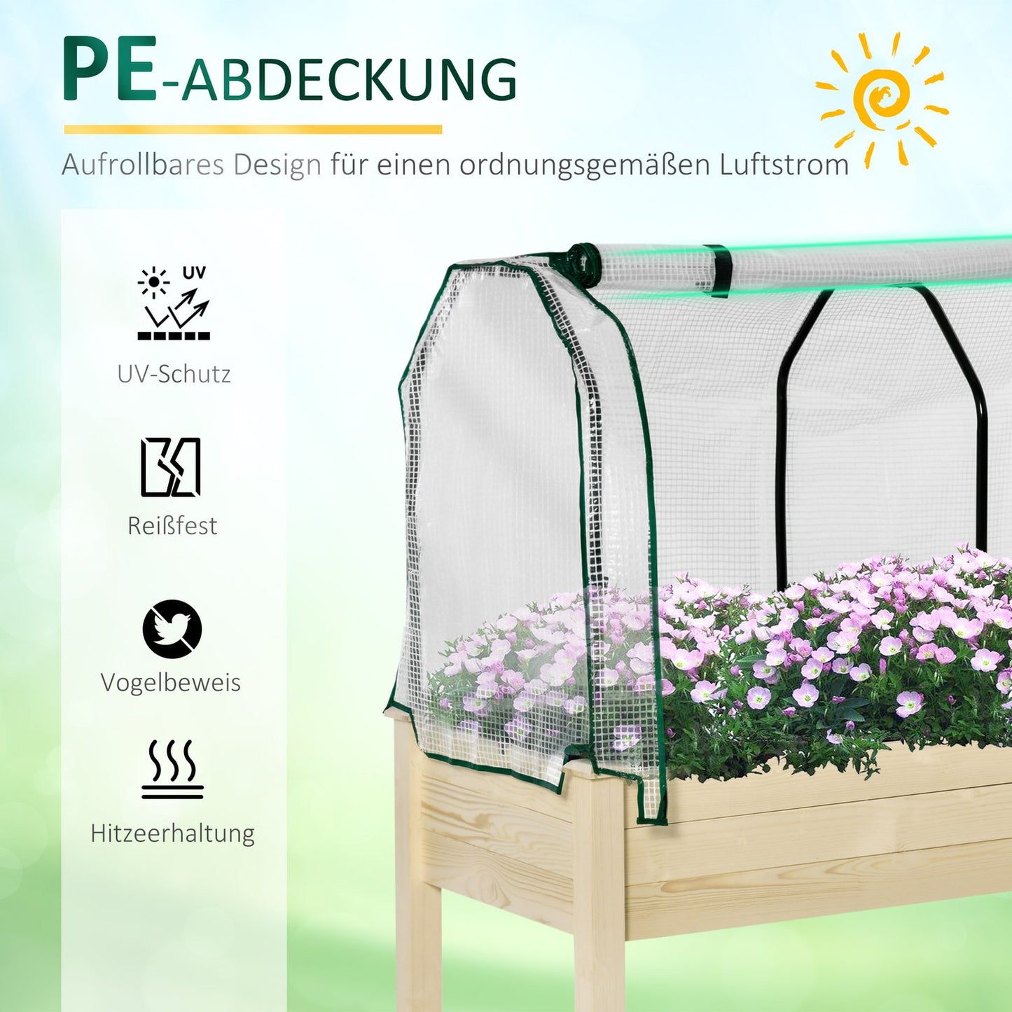 Raised bed Cold frame, Spruce Wood, 121x55x117 cm