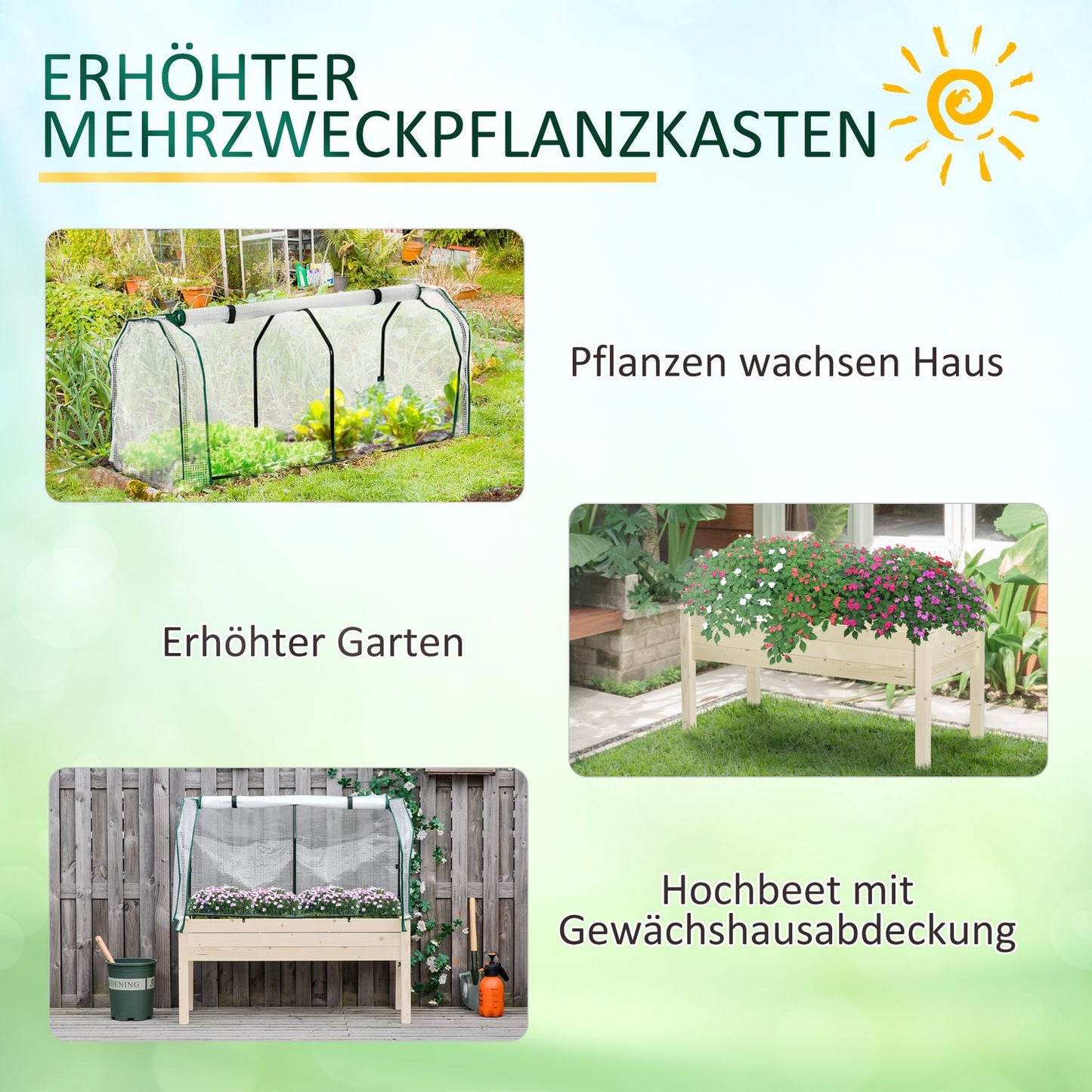 Raised bed Cold frame, Spruce Wood, 121x55x117 cm