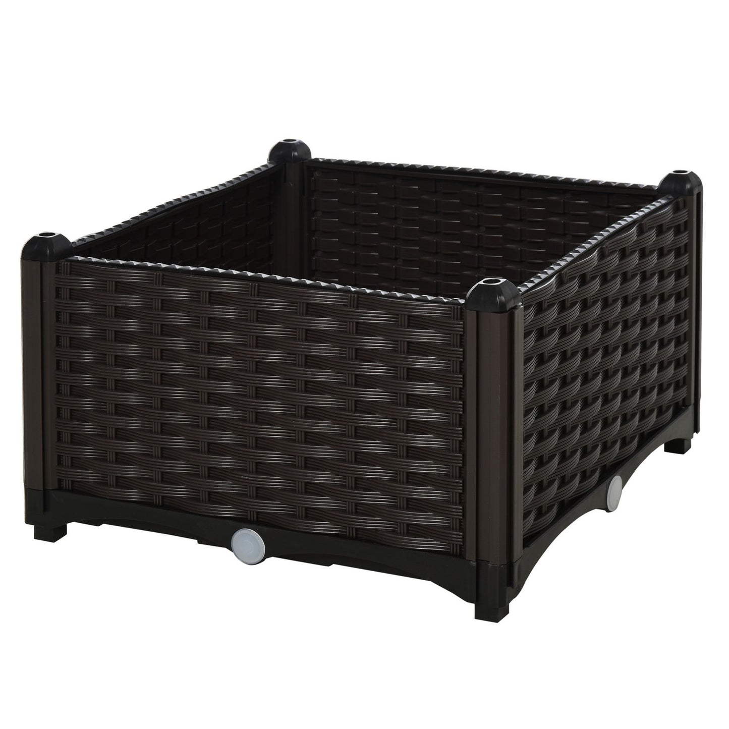 Planter box with raised bed, Rattan look, with drainage, Brown, 80x44 cm