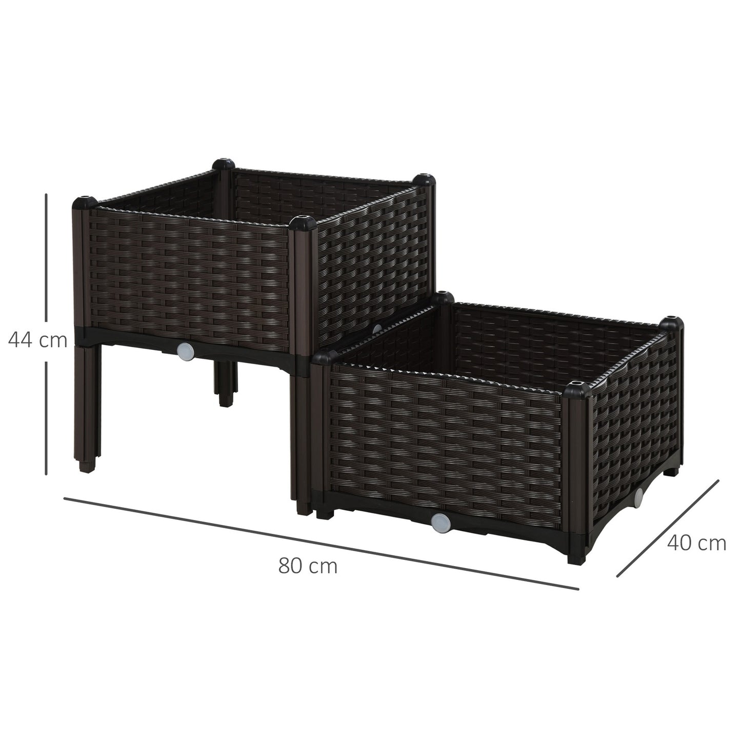 Planter box with raised bed, Rattan look, with drainage, Brown, 80x44 cm