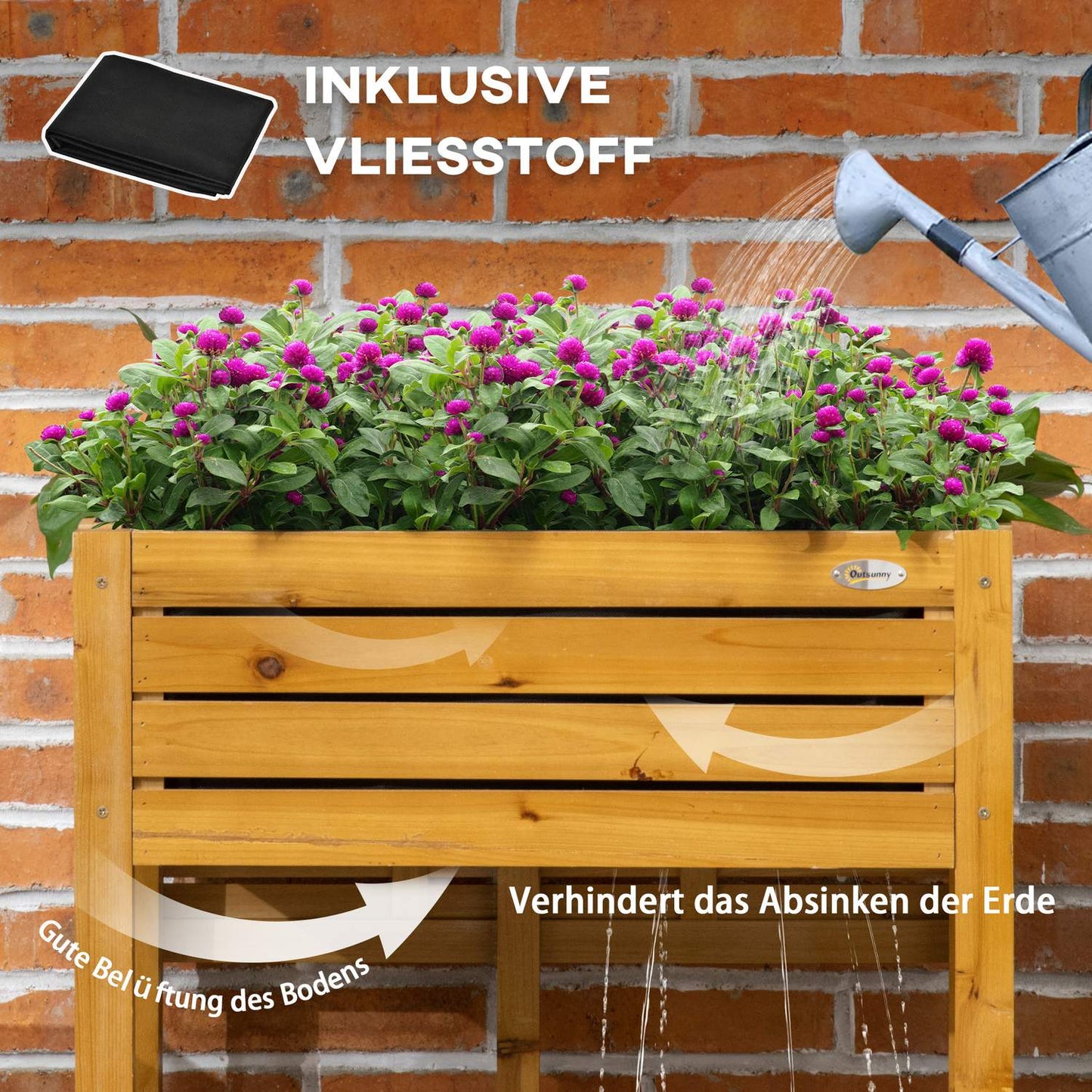 Raised bed pot with table, wood, 64x80x30 cm