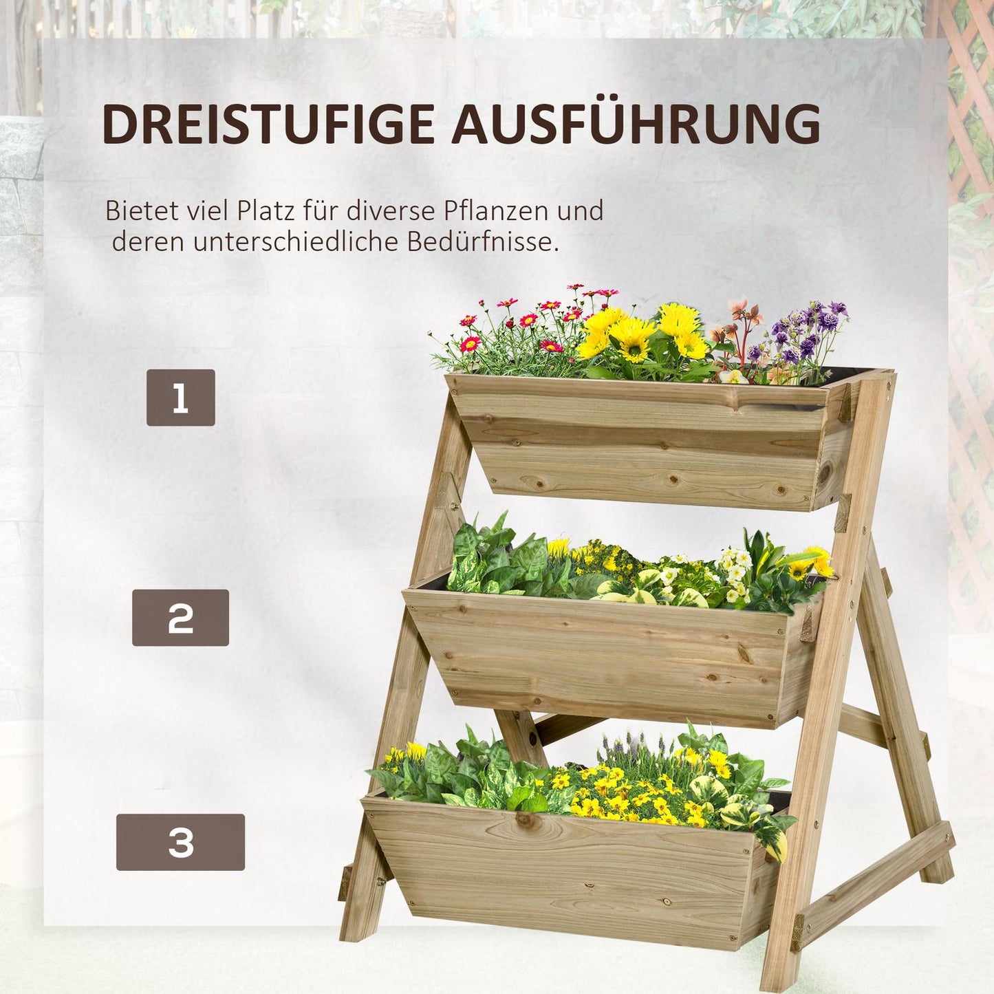 Flower line in wood - 3-story plant stand