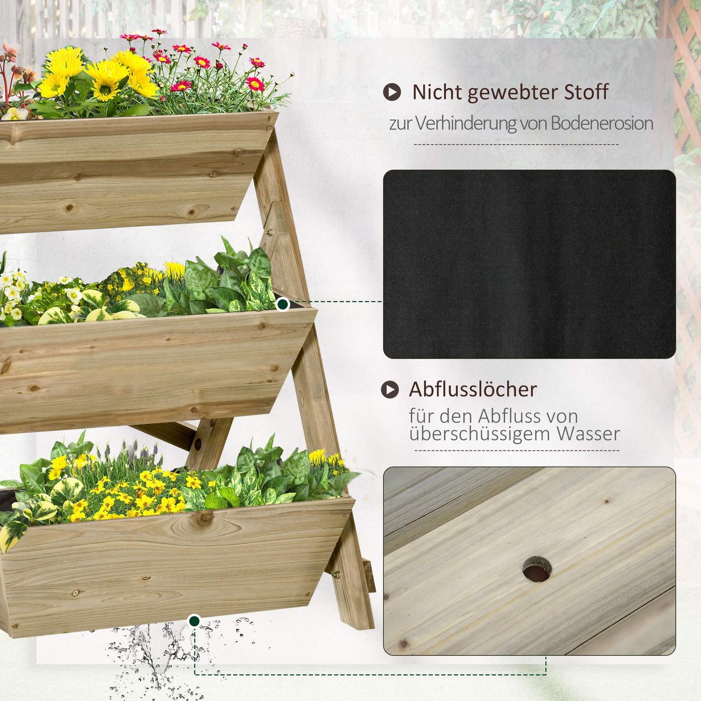 Flower line in wood - 3-story plant stand