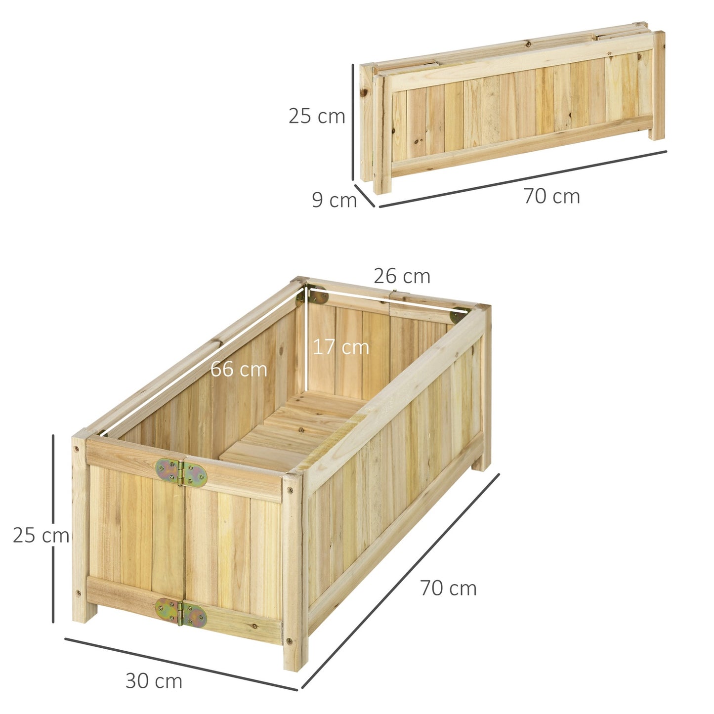 Folding spruce wood raised garden bed, 70x30x25Cm