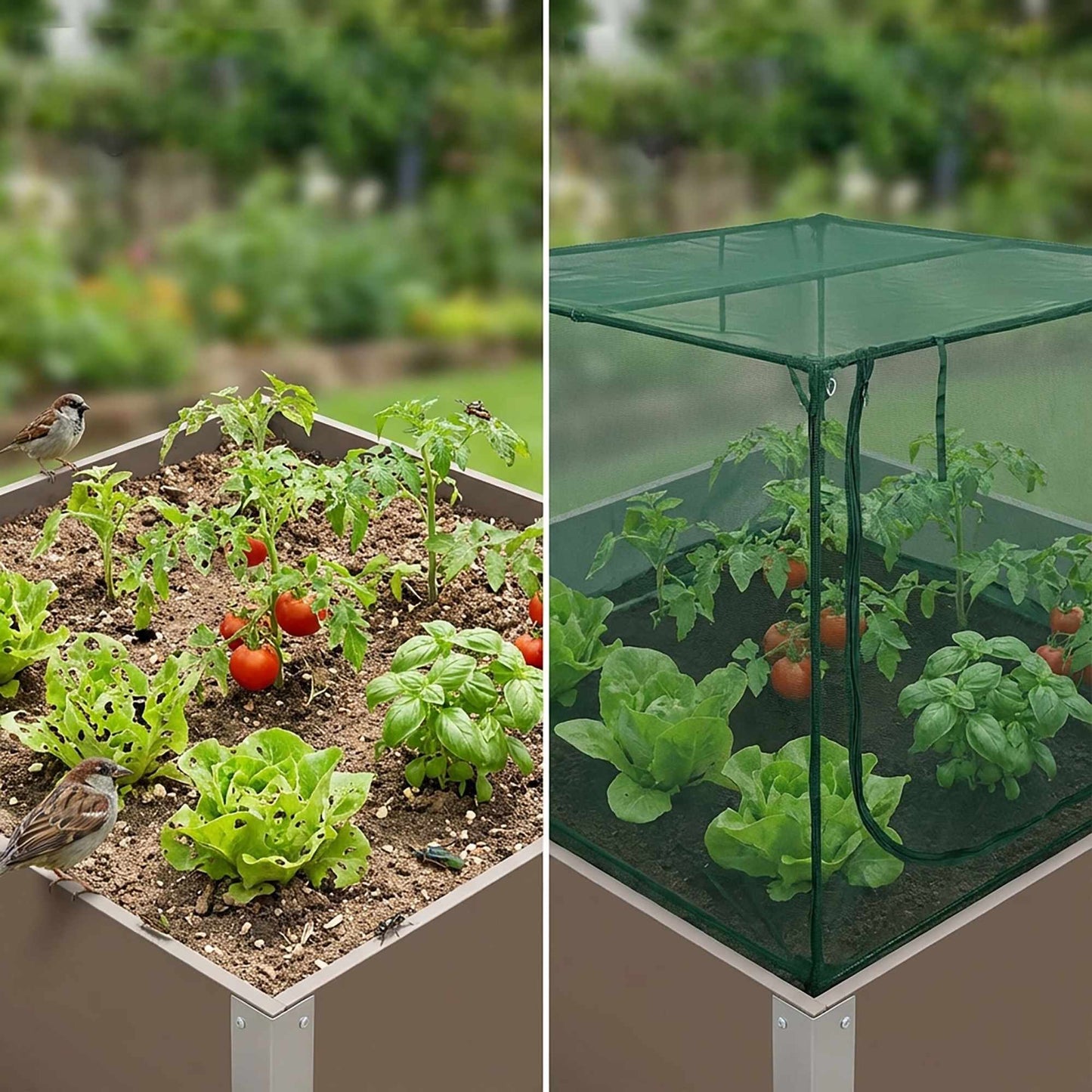 Raised Bed Garden Net Cover with Zip Door Access