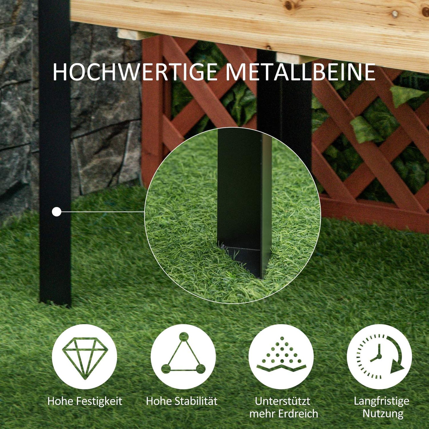Large garden bed in wood and steel, 120x60x74 cm, natural